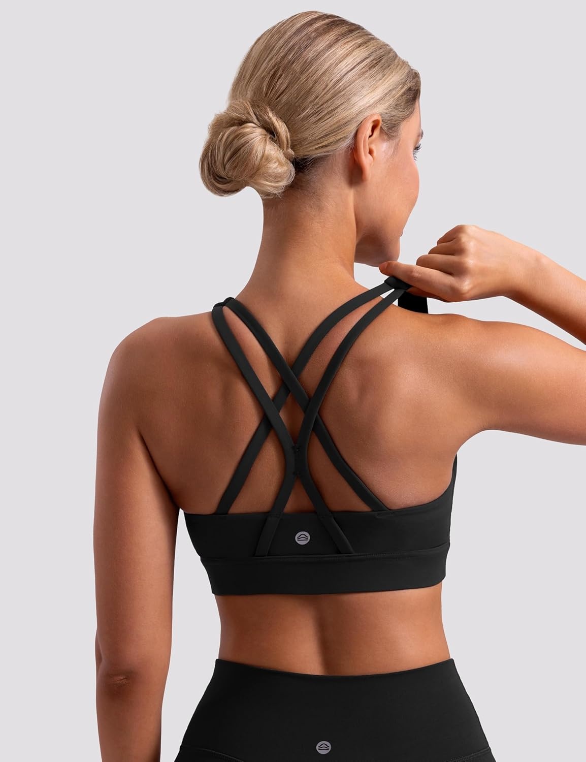 image:imageENERBLOOM Sports Bras for Women Criss Cross Strappy Back Padded Removable Cups Medium Support for Yoga Workout amp Daily WearBlack