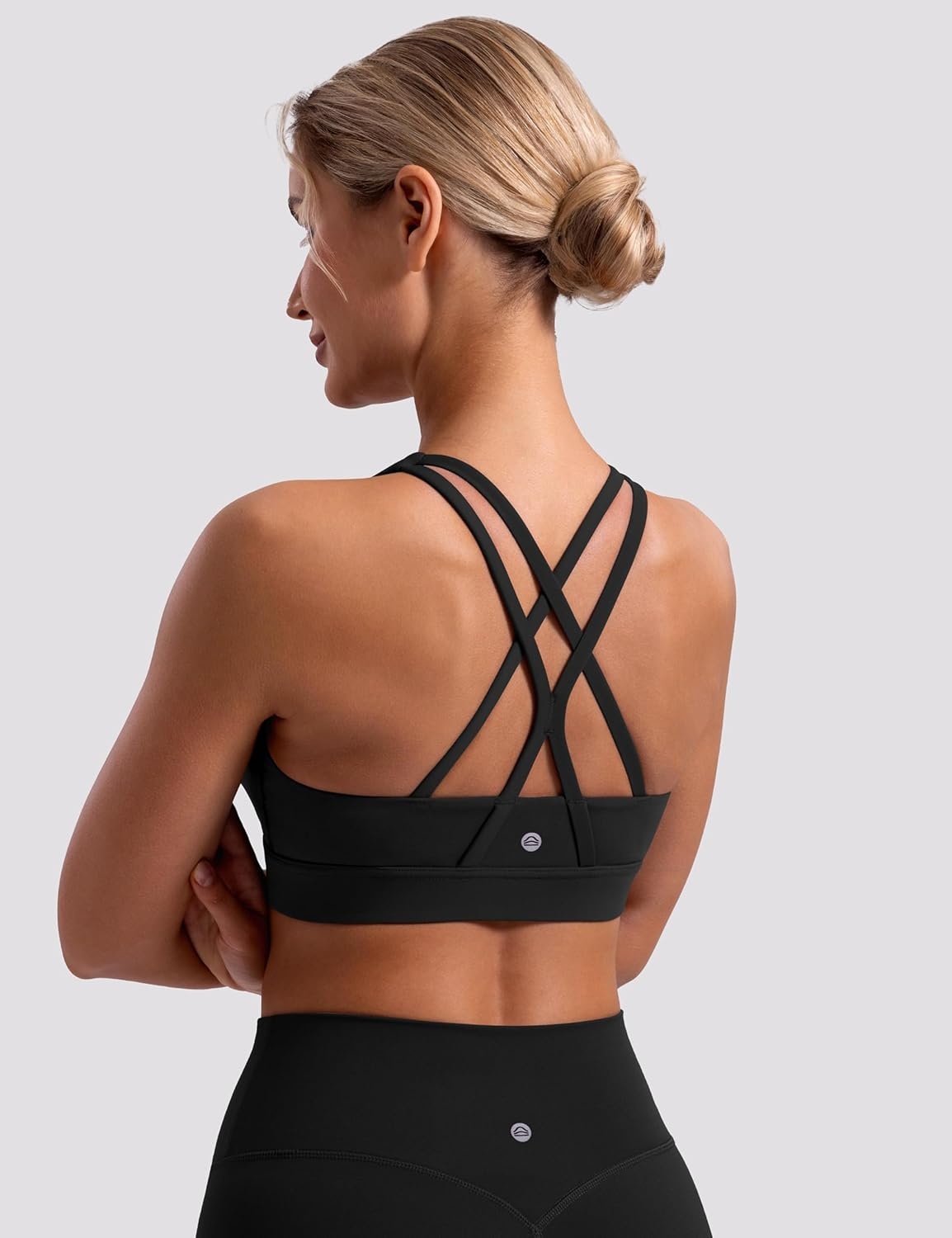 image:imageENERBLOOM Sports Bras for Women Criss Cross Strappy Back Padded Removable Cups Medium Support for Yoga Workout amp Daily WearBlack