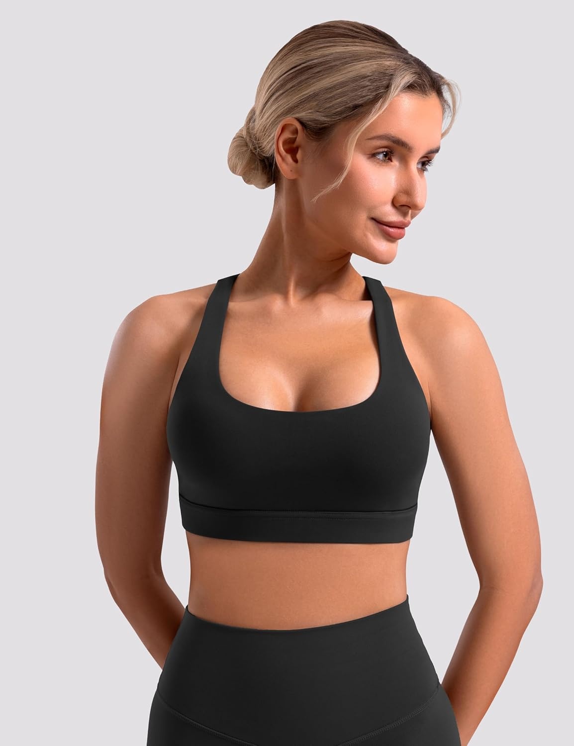 image:imageENERBLOOM Sports Bras for Women Criss Cross Strappy Back Padded Removable Cups Medium Support for Yoga Workout amp Daily WearBlack