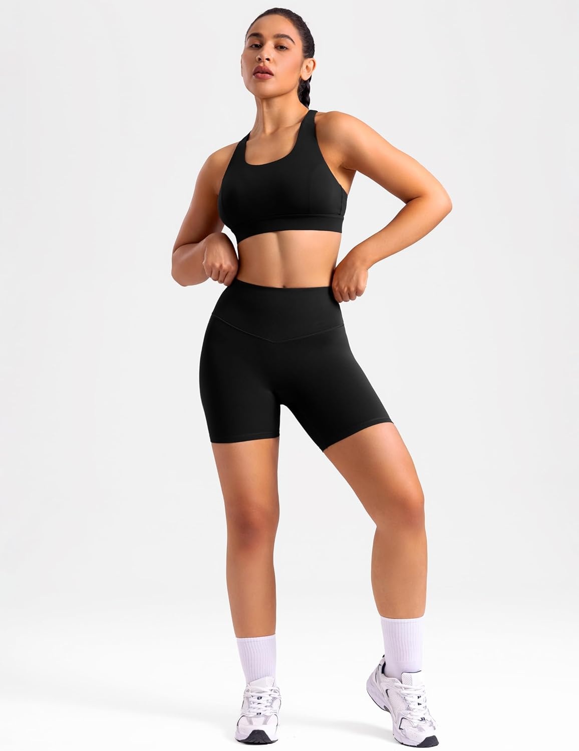 image:imageENERBLOOM Sports Bras for Women Criss Cross Strappy Back Padded Removable Cups Medium Support for Yoga Workout amp Daily WearBlack