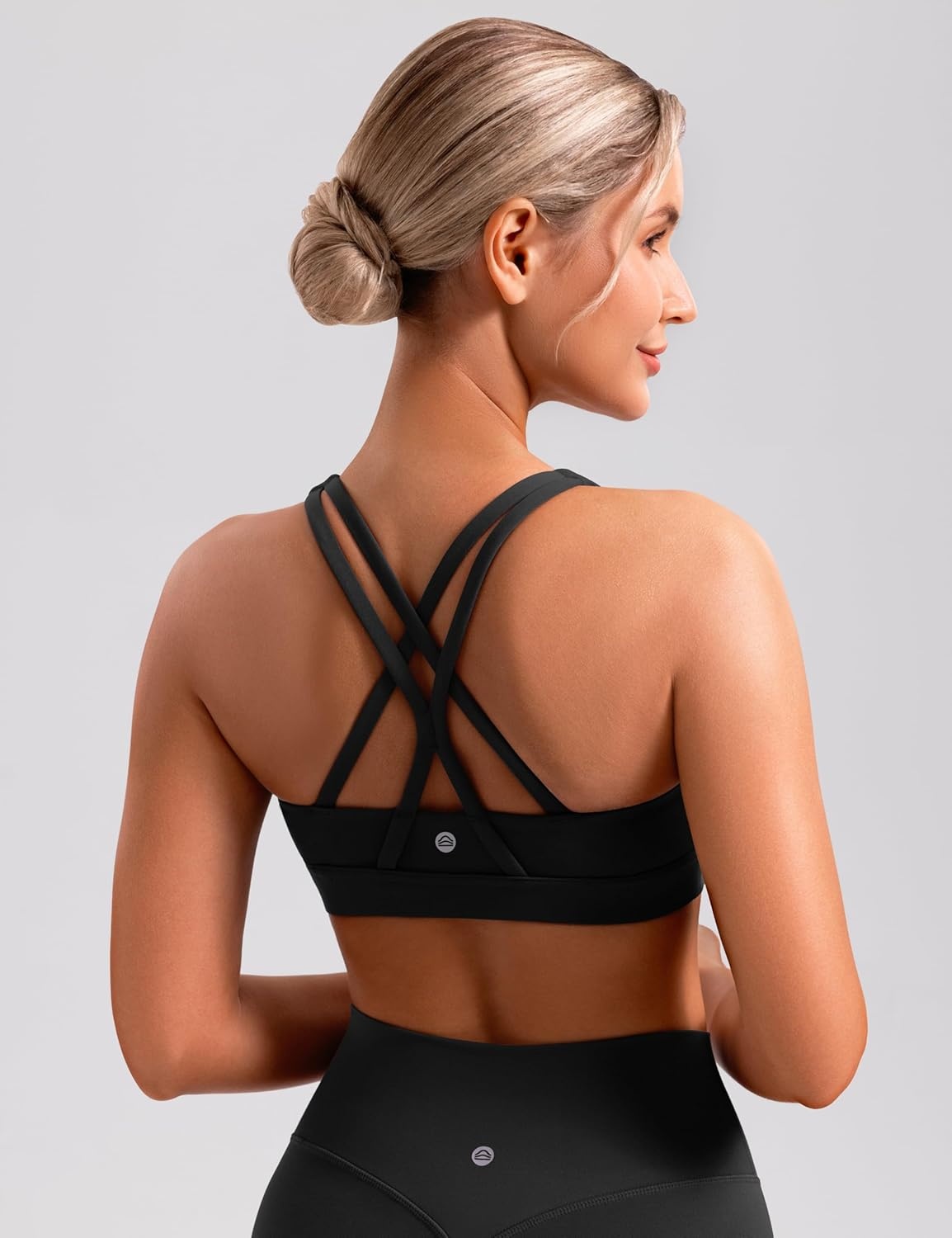 image:imageENERBLOOM Sports Bras for Women Criss Cross Strappy Back Padded Removable Cups Medium Support for Yoga Workout amp Daily WearBlack