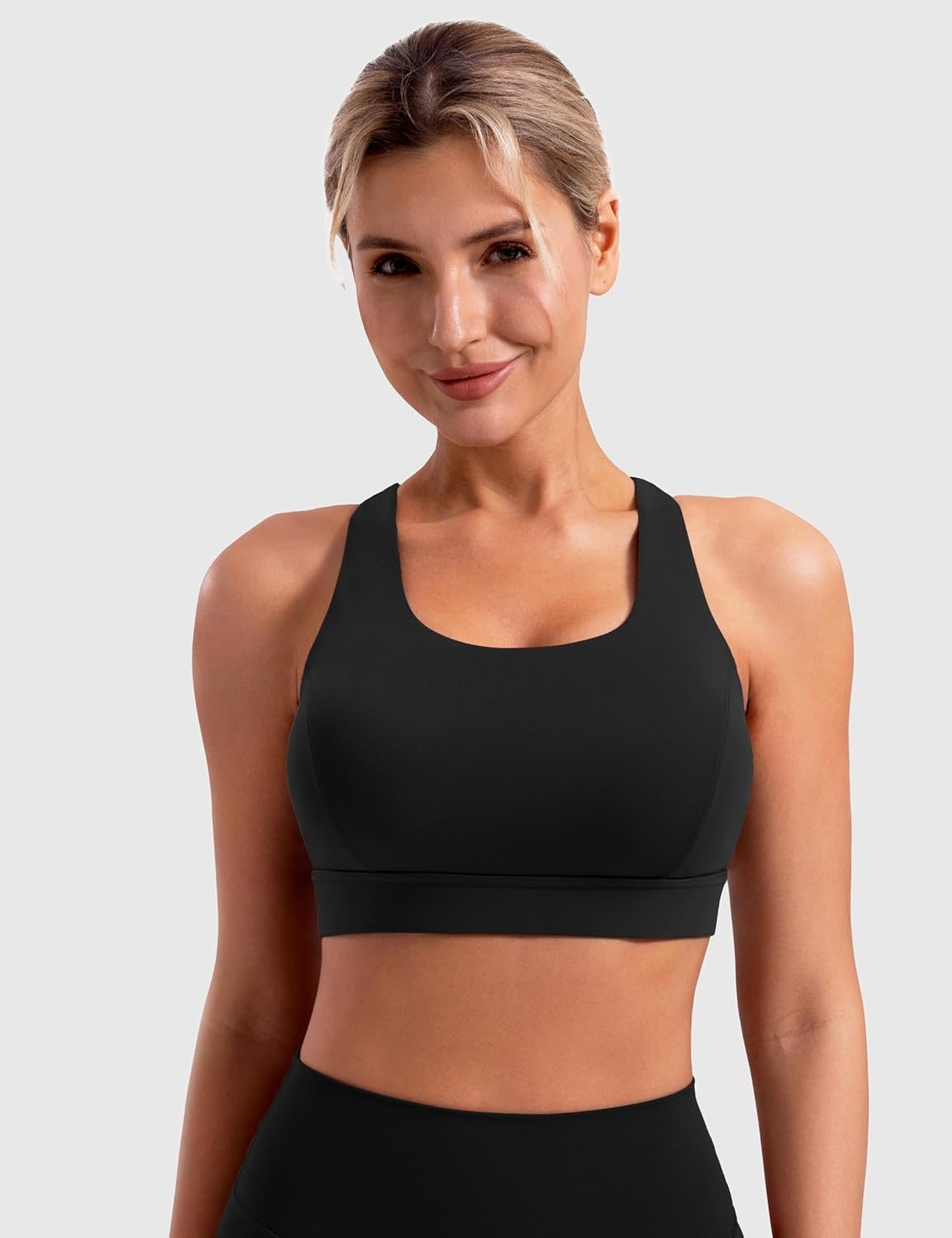 image:imageENERBLOOM Sports Bras for Women Criss Cross Strappy Back Padded Removable Cups Medium Support for Yoga Workout amp Daily WearBlack