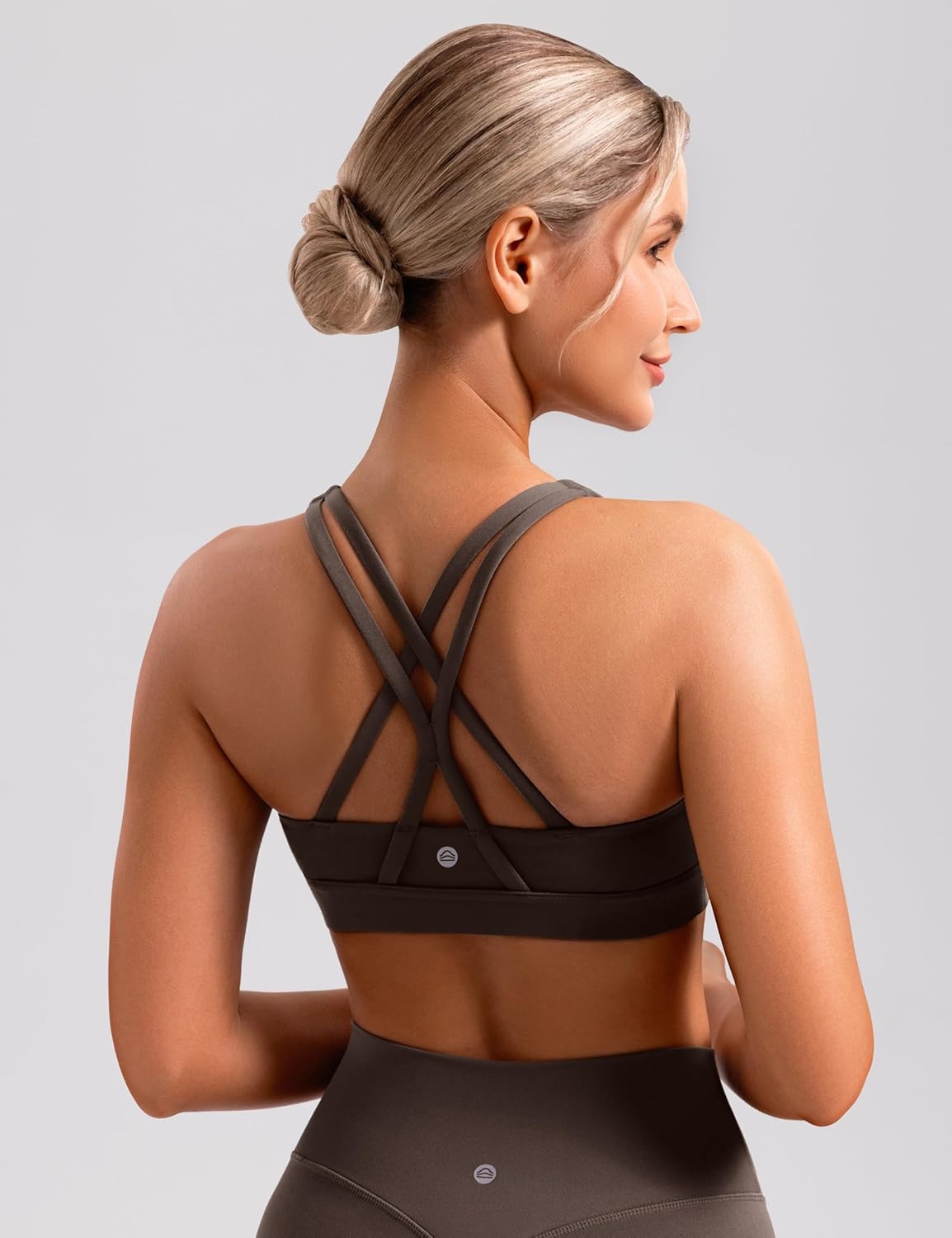 image:imageENERBLOOM Sports Bras for Women Criss Cross Strappy Back Padded Removable Cups Medium Support for Yoga Workout amp Daily WearBrown