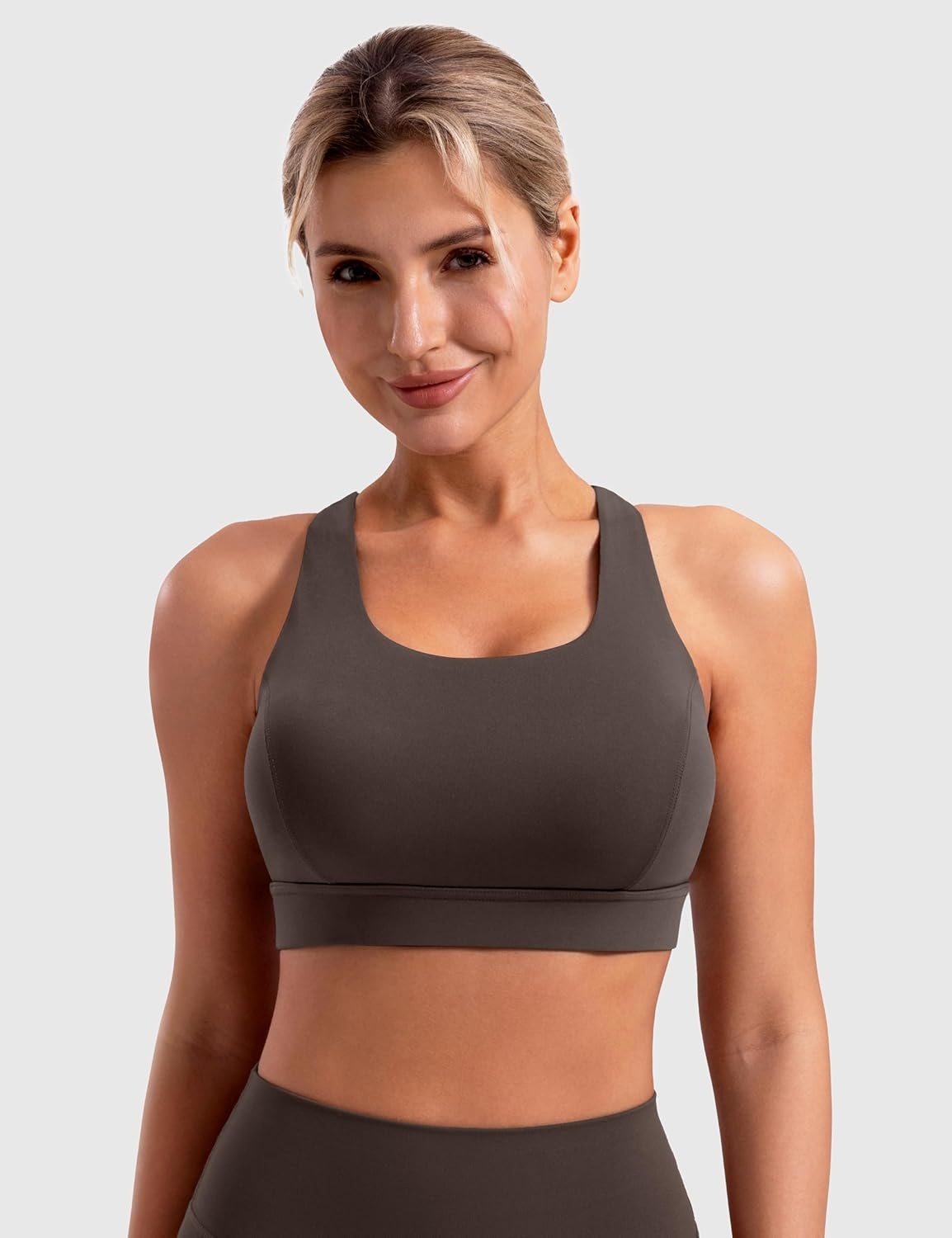 image:imageENERBLOOM Sports Bras for Women Criss Cross Strappy Back Padded Removable Cups Medium Support for Yoga Workout amp Daily WearBrown