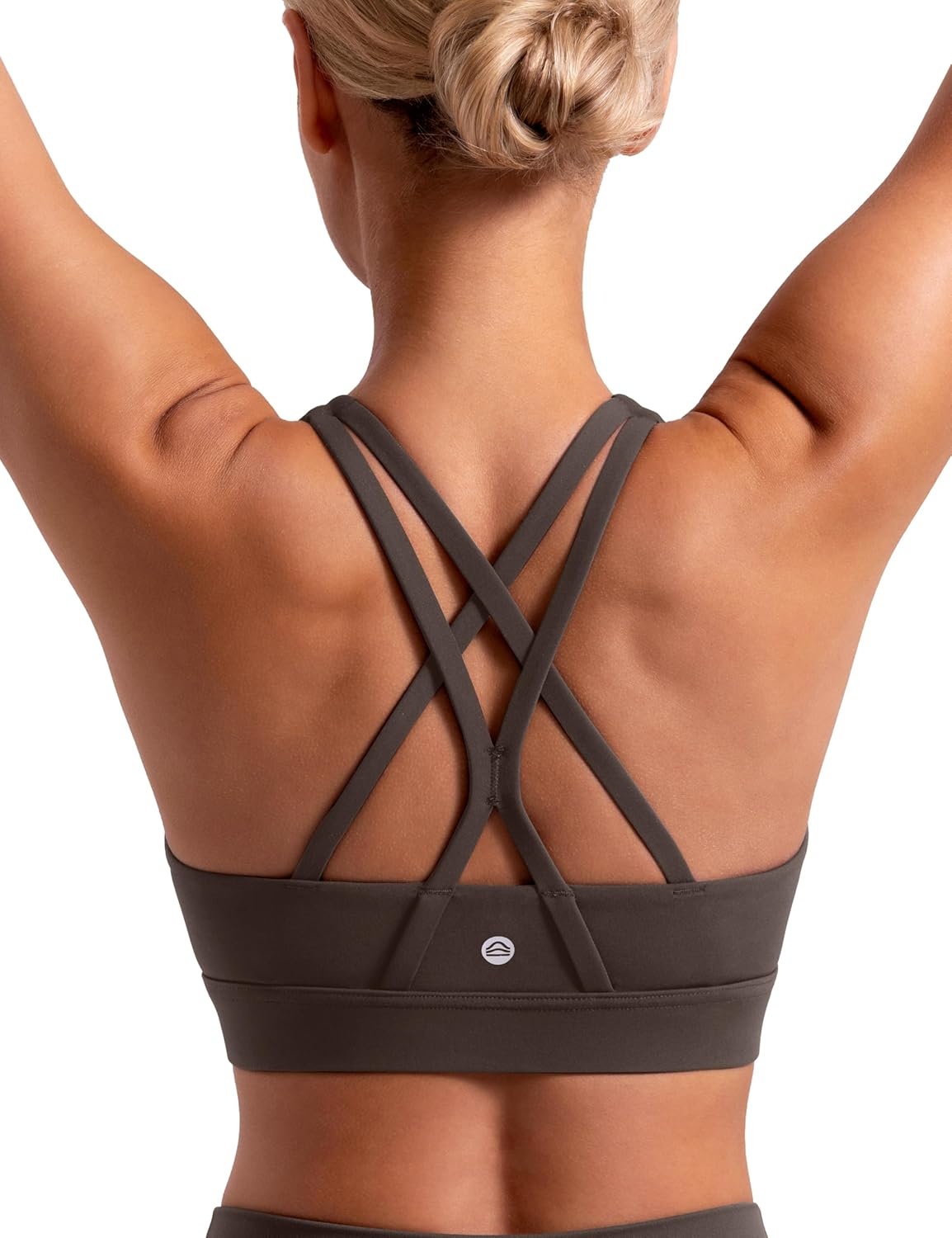 image:imageENERBLOOM Sports Bras for Women Criss Cross Strappy Back Padded Removable Cups Medium Support for Yoga Workout amp Daily WearBrown