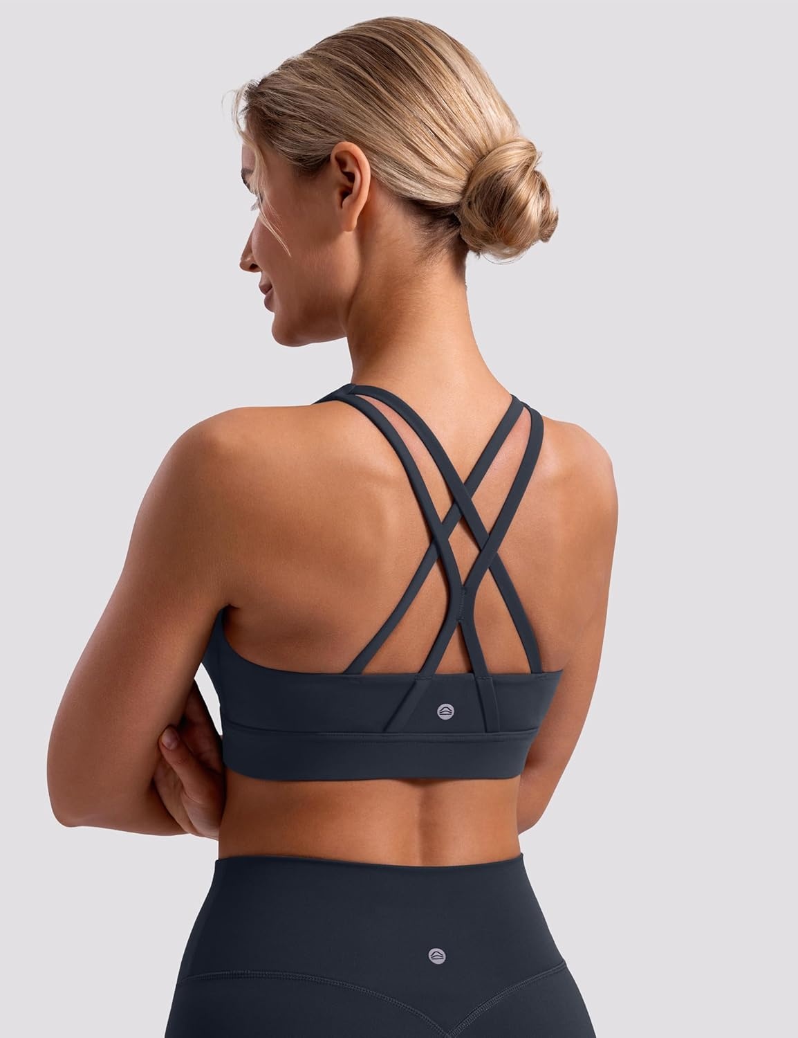 image:imageENERBLOOM Sports Bras for Women Criss Cross Strappy Back Padded Removable Cups Medium Support for Yoga Workout amp Daily WearDark Navy
