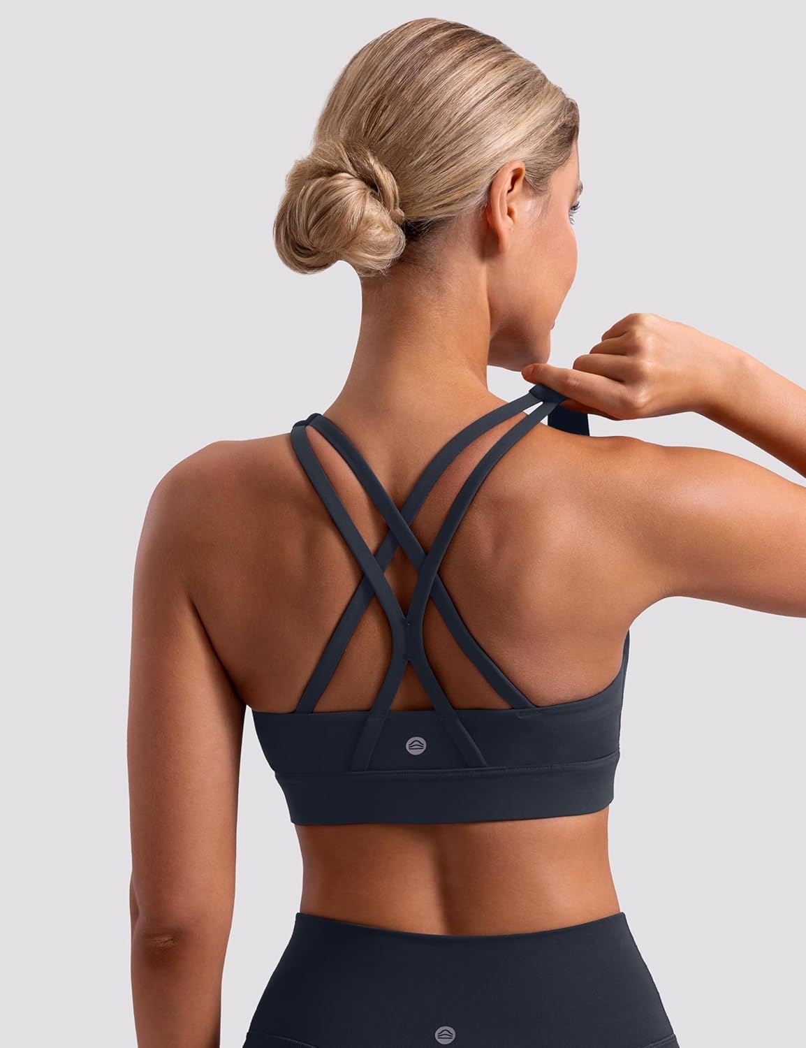 image:imageENERBLOOM Sports Bras for Women Criss Cross Strappy Back Padded Removable Cups Medium Support for Yoga Workout amp Daily WearDark Navy