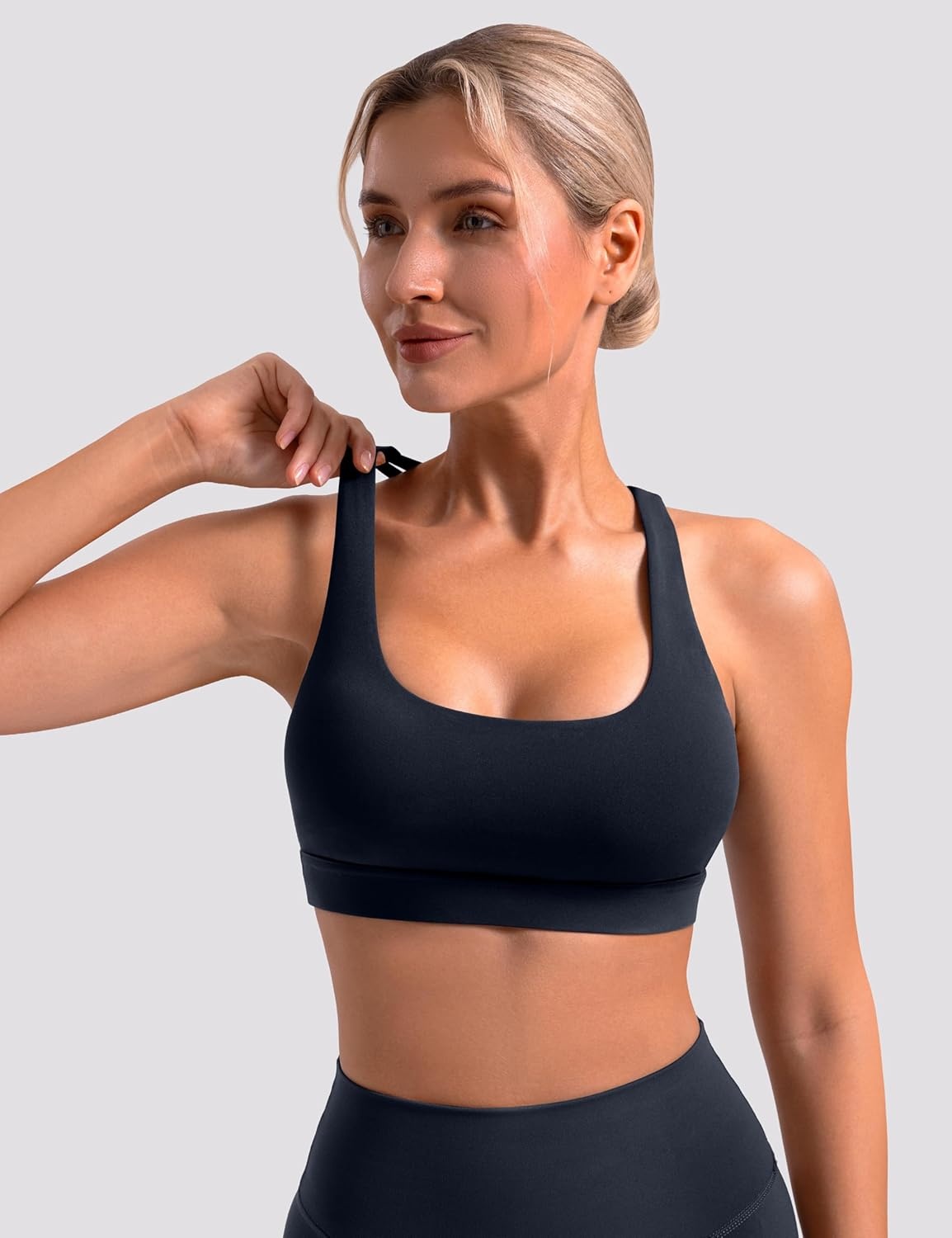 image:imageENERBLOOM Sports Bras for Women Criss Cross Strappy Back Padded Removable Cups Medium Support for Yoga Workout amp Daily WearDark Navy