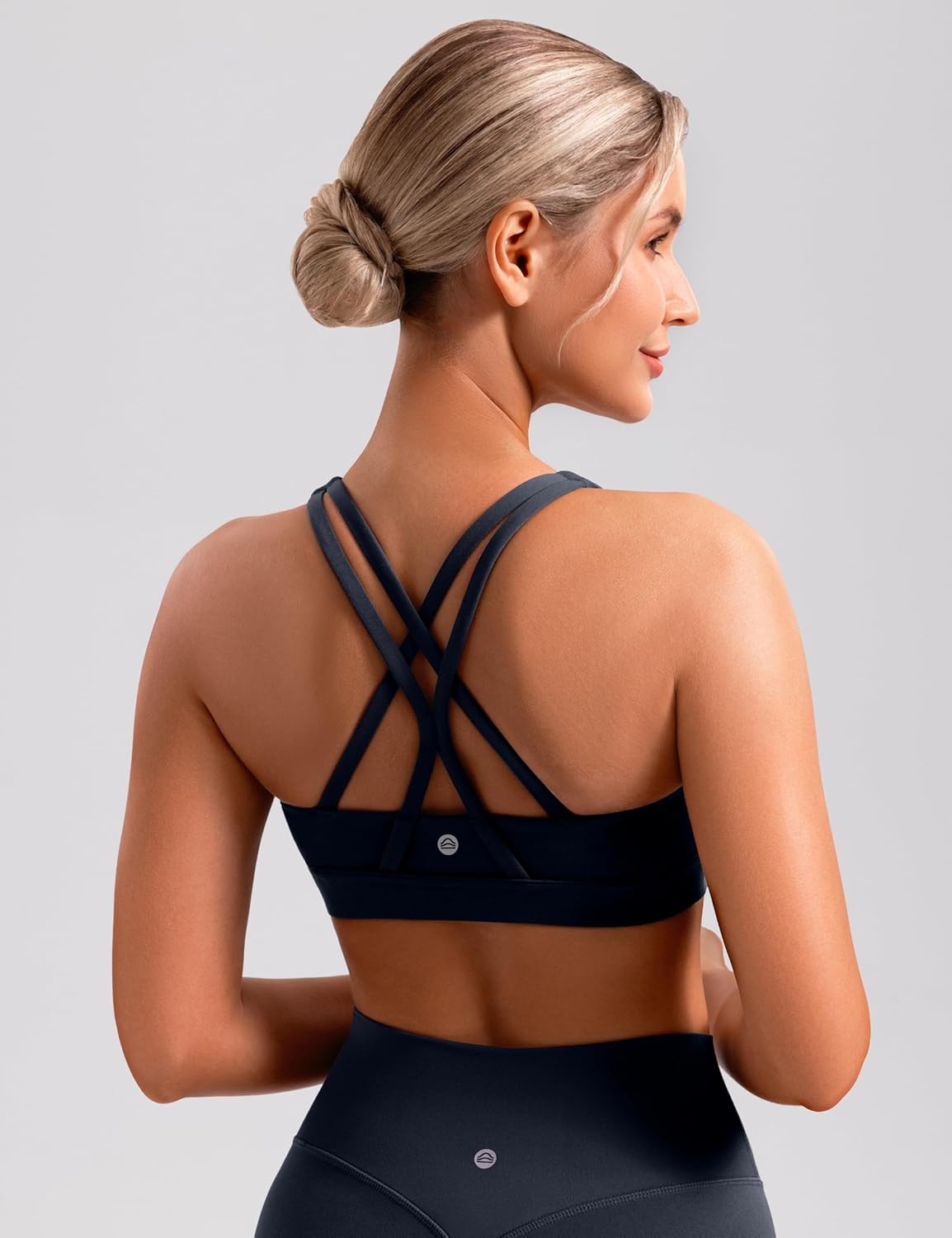 image:imageENERBLOOM Sports Bras for Women Criss Cross Strappy Back Padded Removable Cups Medium Support for Yoga Workout amp Daily WearDark Navy