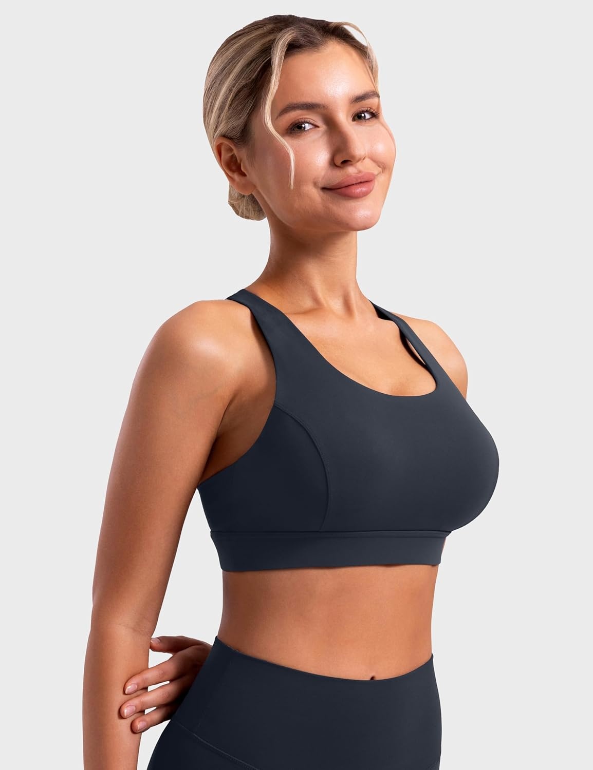 image:imageENERBLOOM Sports Bras for Women Criss Cross Strappy Back Padded Removable Cups Medium Support for Yoga Workout amp Daily WearDark Navy