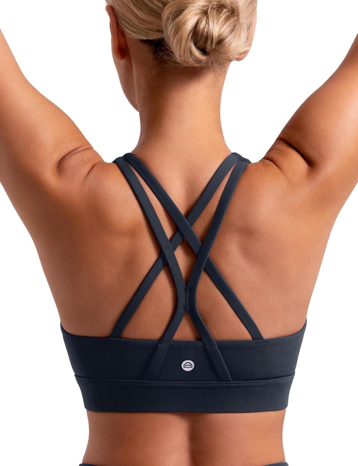 image:imageENERBLOOM Sports Bras for Women Criss Cross Strappy Back Padded Removable Cups Medium Support for Yoga Workout amp Daily WearDark Navy