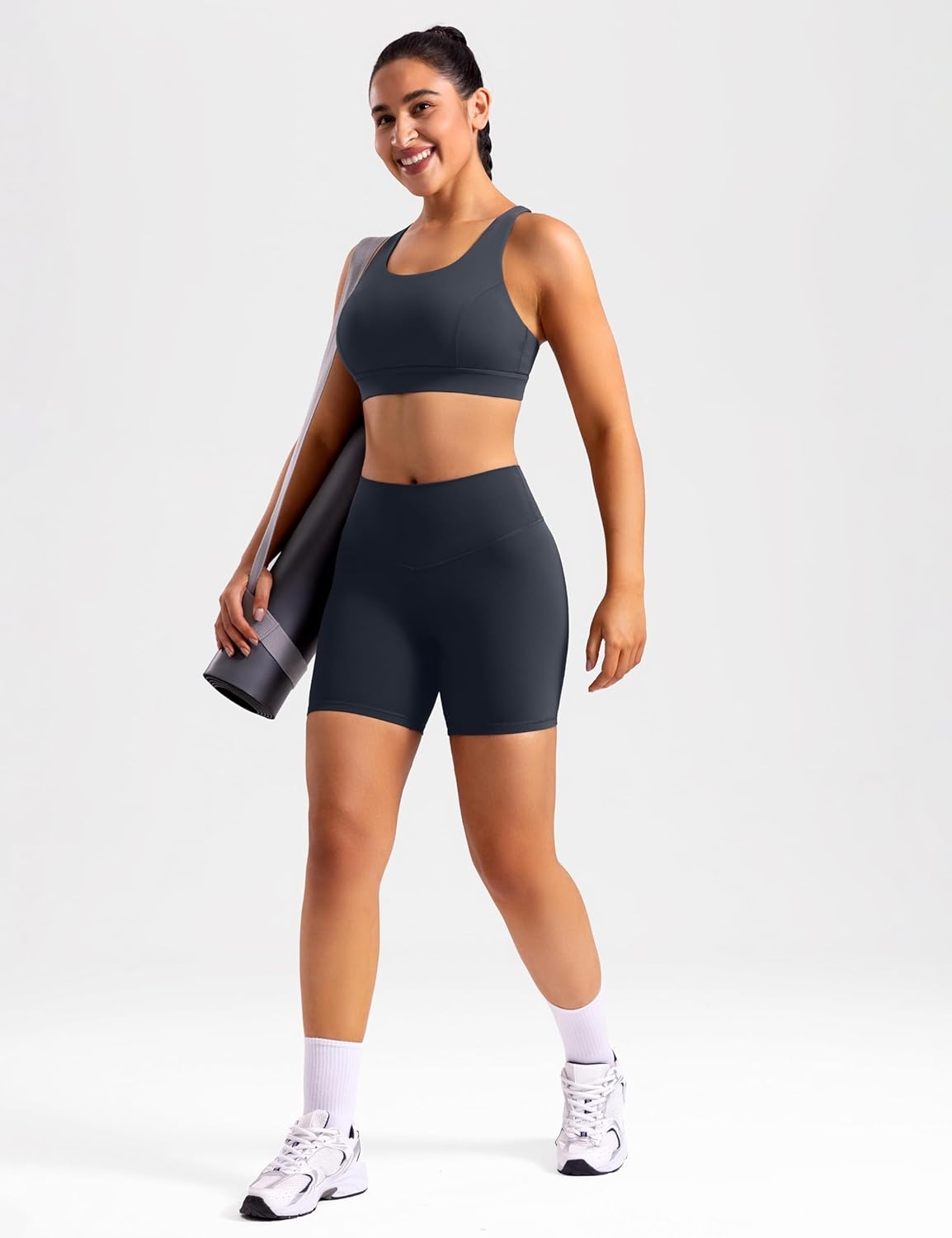 image:imageENERBLOOM Sports Bras for Women Criss Cross Strappy Back Padded Removable Cups Medium Support for Yoga Workout amp Daily WearDark Navy