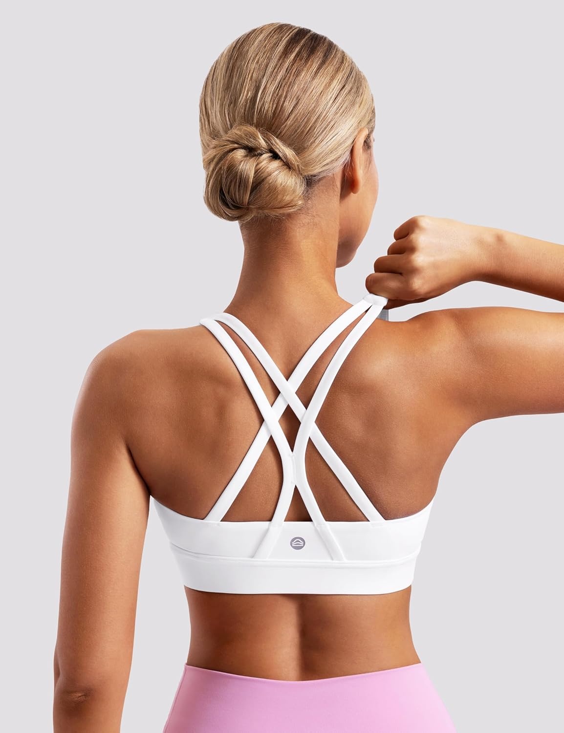 image:imageENERBLOOM Sports Bras for Women Criss Cross Strappy Back Padded Removable Cups Medium Support for Yoga Workout amp Daily WearWhite