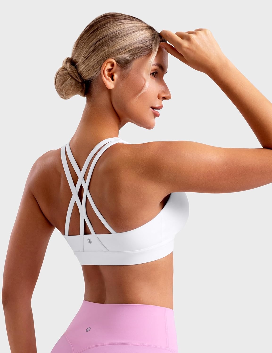 image:imageENERBLOOM Sports Bras for Women Criss Cross Strappy Back Padded Removable Cups Medium Support for Yoga Workout amp Daily WearWhite