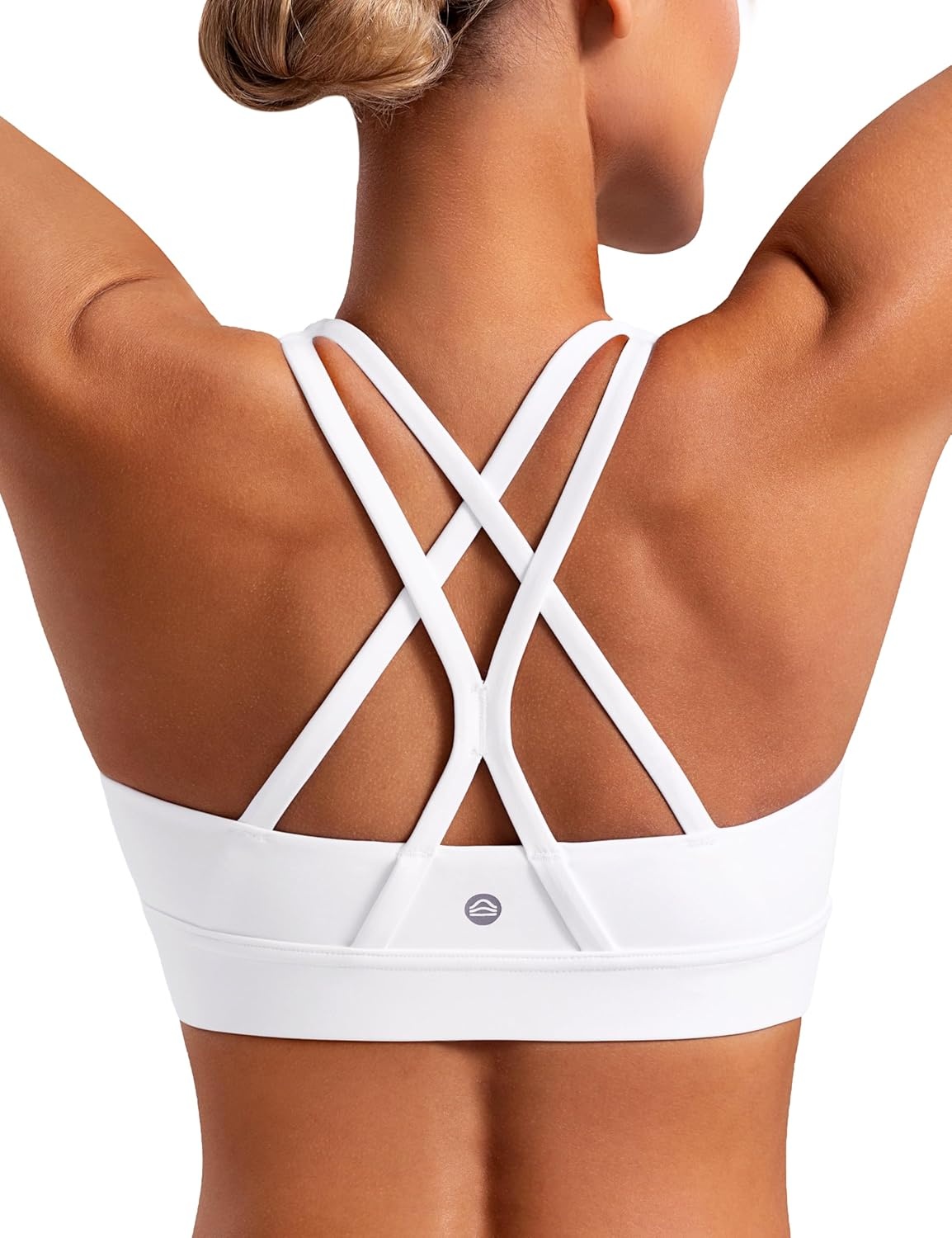 image:imageENERBLOOM Sports Bras for Women Criss Cross Strappy Back Padded Removable Cups Medium Support for Yoga Workout amp Daily WearWhite