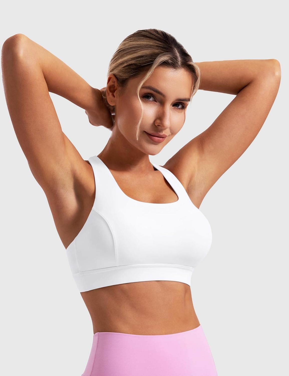 image:imageENERBLOOM Sports Bras for Women Criss Cross Strappy Back Padded Removable Cups Medium Support for Yoga Workout amp Daily WearWhite