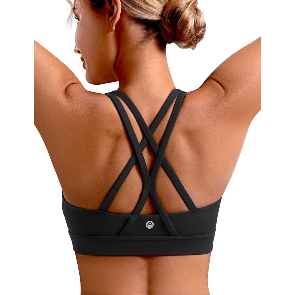 image:imageENERBLOOM Sports Bras for Women Criss Cross Strappy Back Padded Removable Cups Medium Support for Yoga Workout amp Daily WearBlack