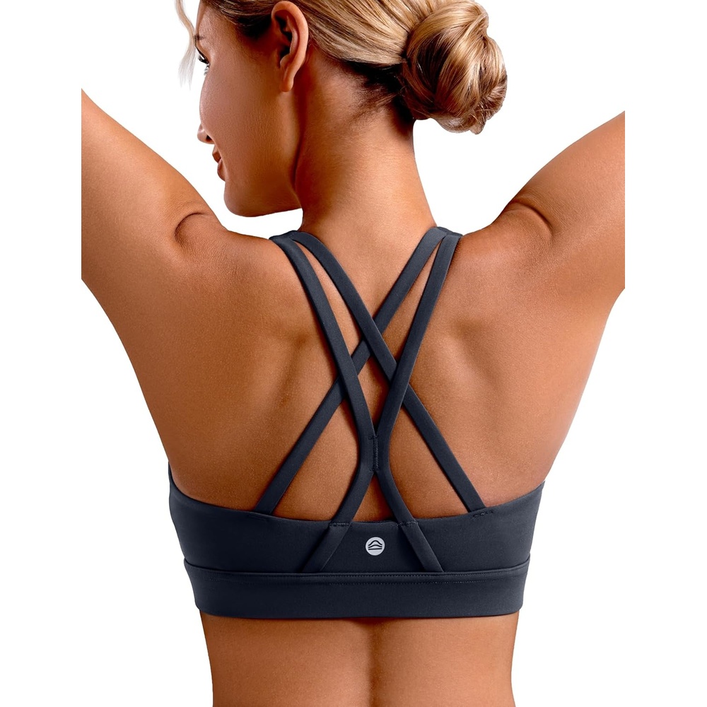 image:imageENERBLOOM Sports Bras for Women Criss Cross Strappy Back Padded Removable Cups Medium Support for Yoga Workout amp Daily WearDark Navy