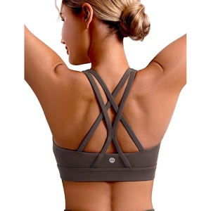 image:imageENERBLOOM Sports Bras for Women Criss Cross Strappy Back Padded Removable Cups Medium Support for Yoga Workout amp Daily WearBrown