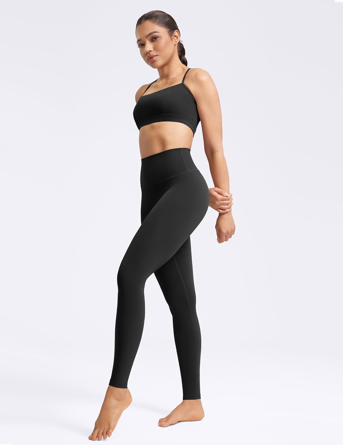 image:imageENERBLOOM No Front Seam Workout Leggings for Women 2528 Yoga Pants Athletic High Waisted Lounge Pilates Gym TightsBlack