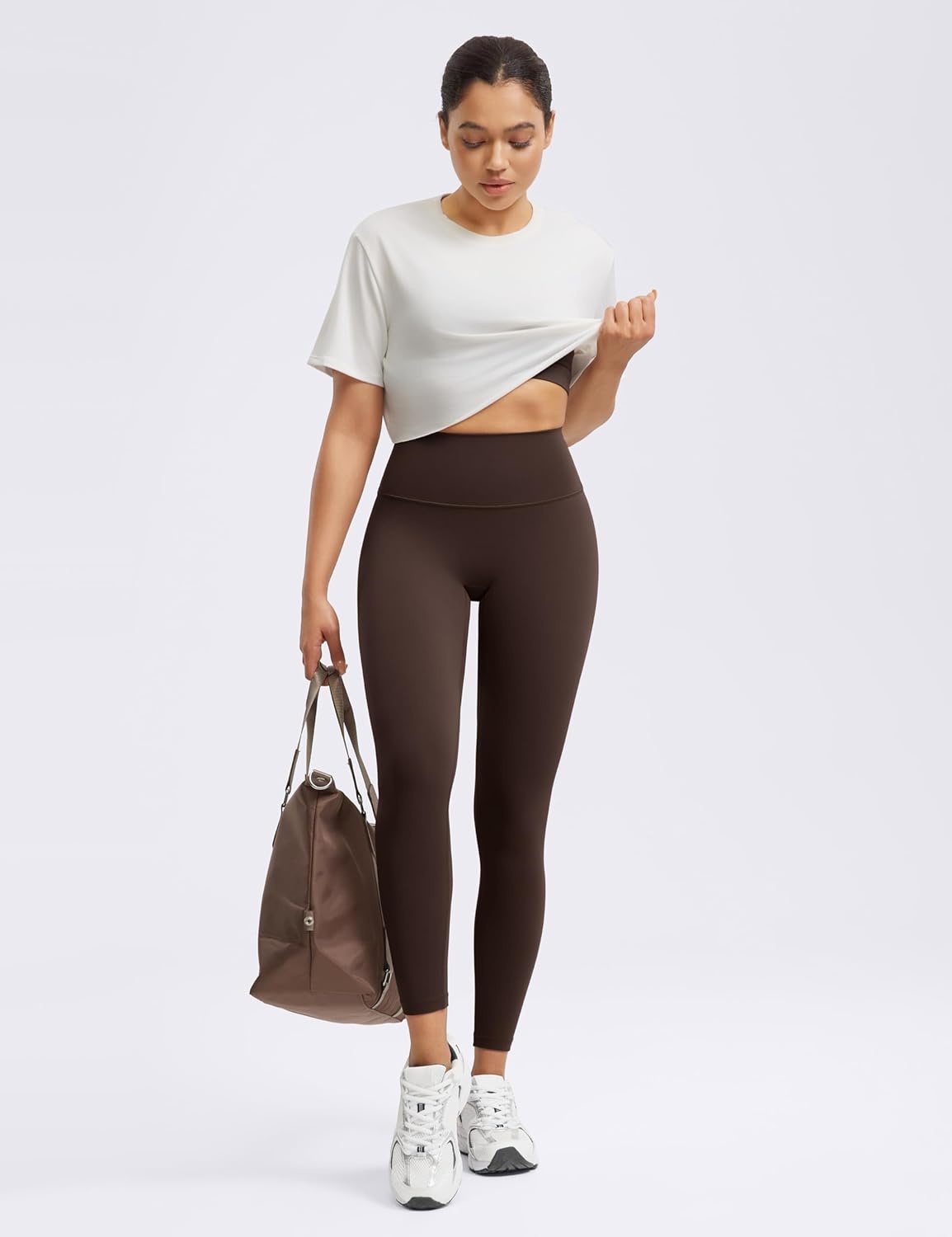 image:imageENERBLOOM No Front Seam Workout Leggings for Women 2528 Yoga Pants Athletic High Waisted Lounge Pilates Gym TightsBrown