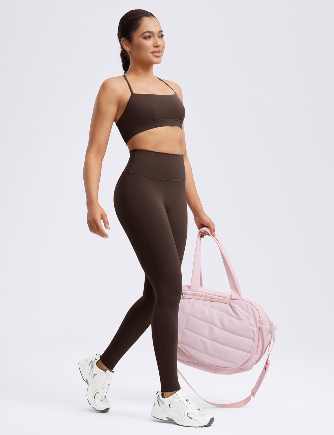 image:imageENERBLOOM No Front Seam Workout Leggings for Women 2528 Yoga Pants Athletic High Waisted Lounge Pilates Gym TightsBrown