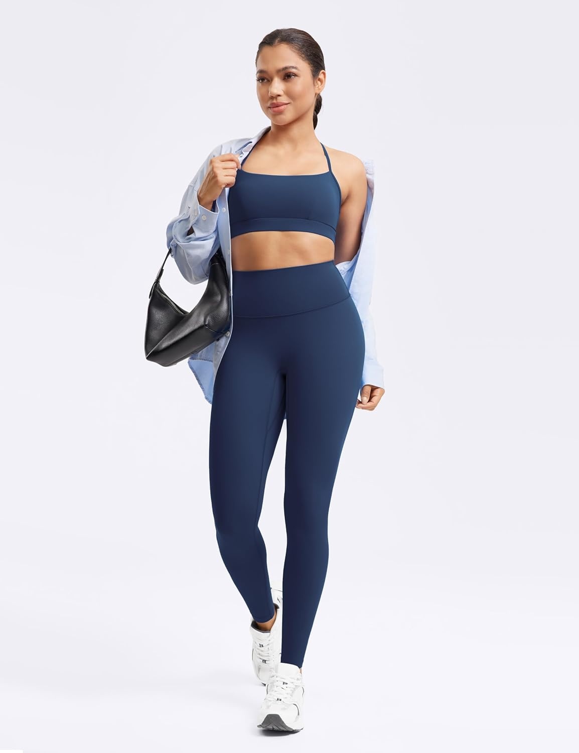 image:imageENERBLOOM No Front Seam Workout Leggings for Women 2528 Yoga Pants Athletic High Waisted Lounge Pilates Gym TightsNavy Blue