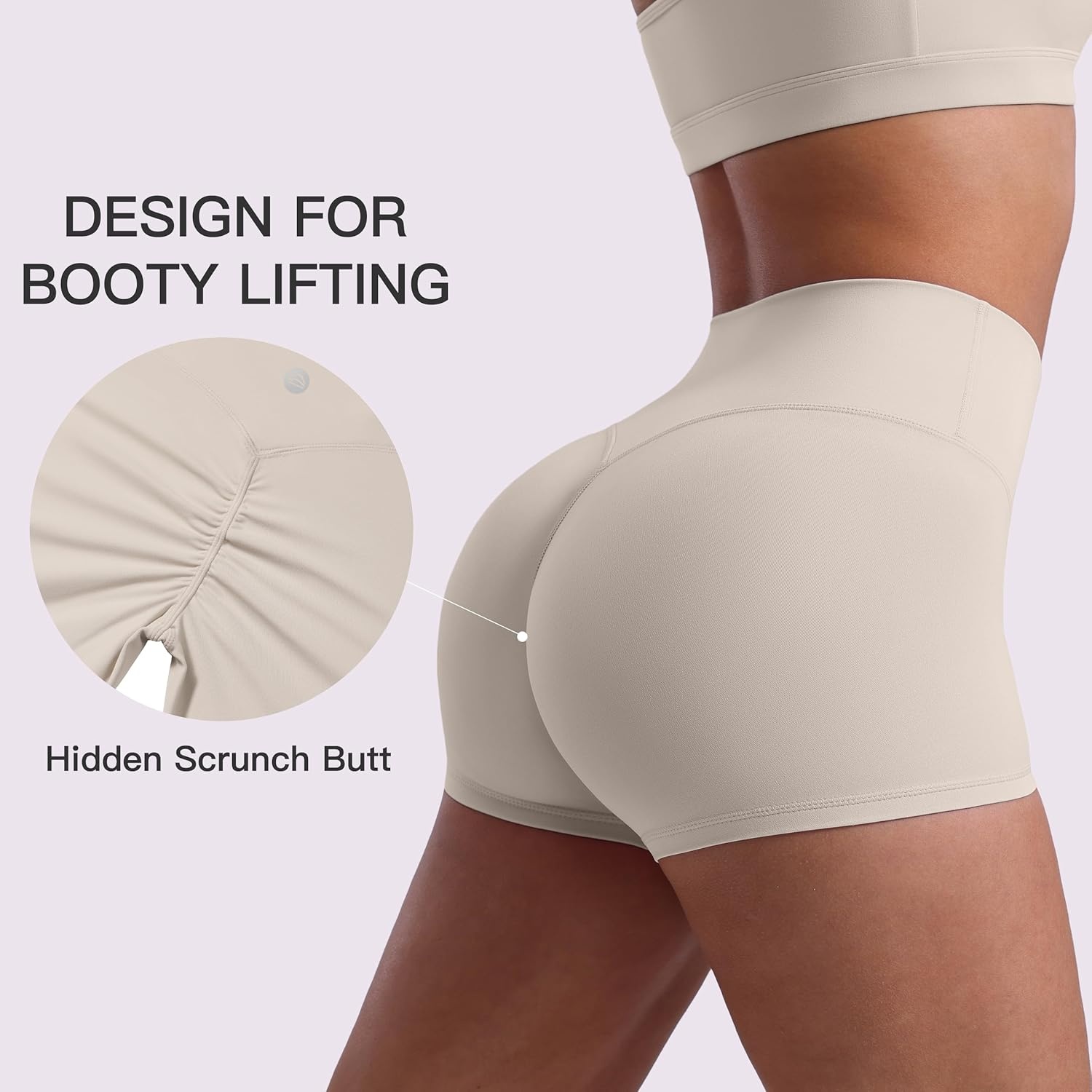 image:imageENERBLOOM Womens Biker Shorts Workout 25 4 6 High Waisted No Front Seam Yoga Hidden Scrunch Running Summer Gym ShortApricotkhaki