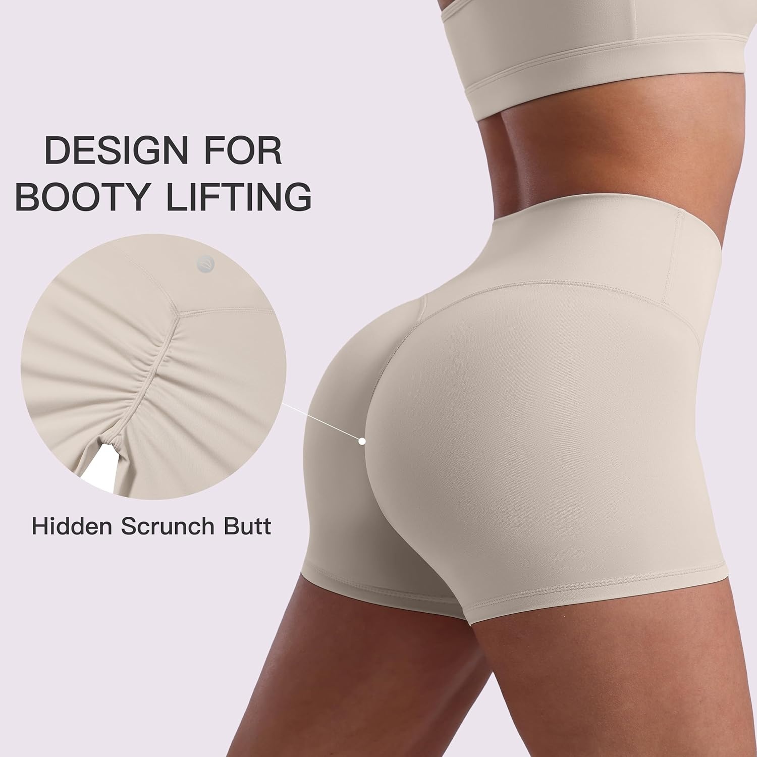 image:imageENERBLOOM Womens Biker Shorts Workout 25 4 6 High Waisted No Front Seam Yoga Hidden Scrunch Running Summer Gym ShortApricotkhaki