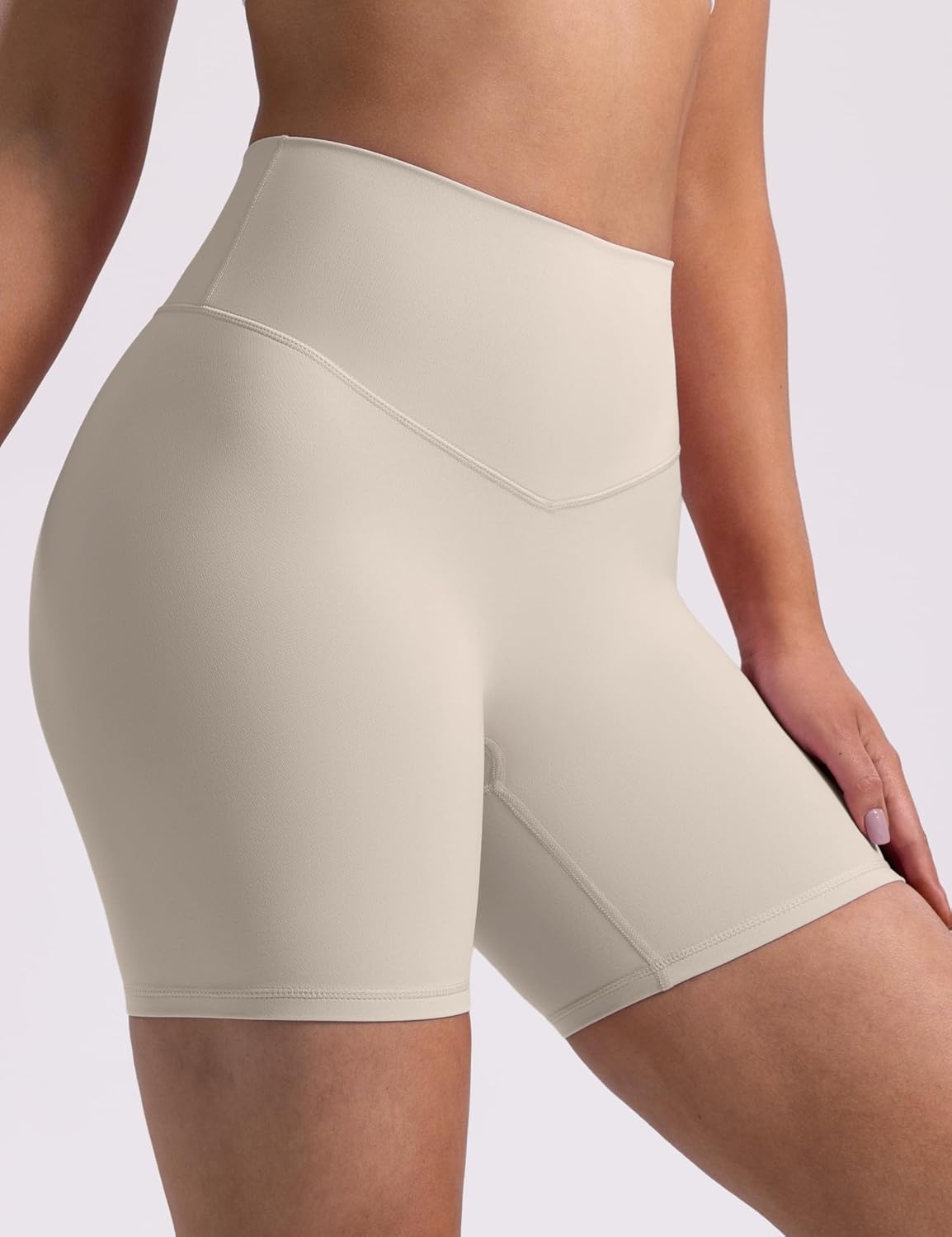 image:imageENERBLOOM Womens Biker Shorts Workout 25 4 6 High Waisted No Front Seam Yoga Hidden Scrunch Running Summer Gym ShortApricotkhaki