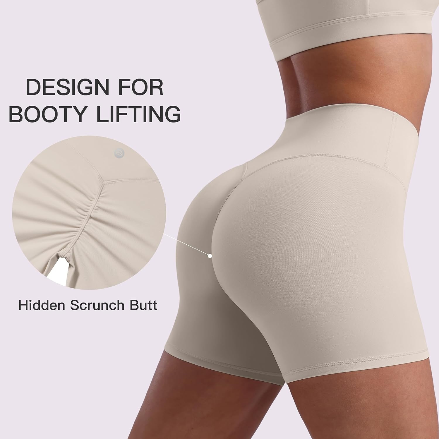 image:imageENERBLOOM Womens Biker Shorts Workout 25 4 6 High Waisted No Front Seam Yoga Hidden Scrunch Running Summer Gym ShortApricotkhaki