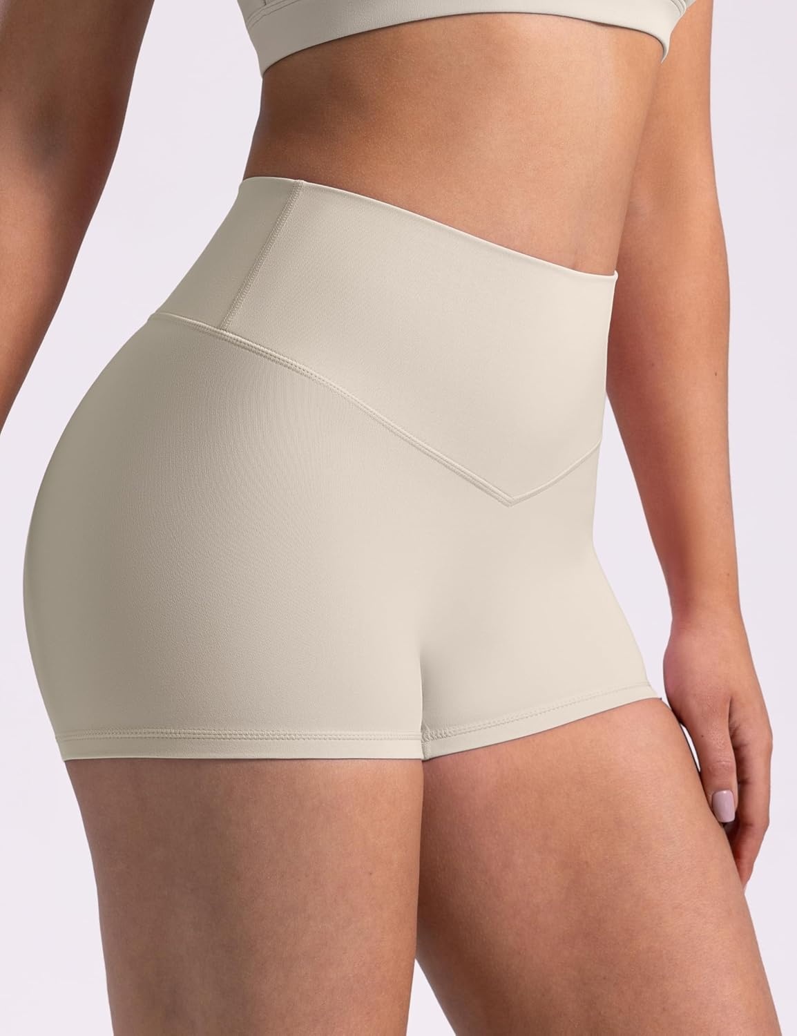 image:imageENERBLOOM Womens Biker Shorts Workout 25 4 6 High Waisted No Front Seam Yoga Hidden Scrunch Running Summer Gym ShortApricotkhaki