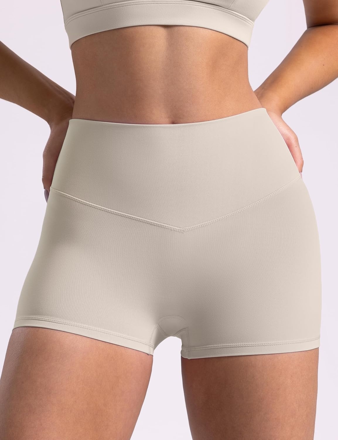 image:imageENERBLOOM Womens Biker Shorts Workout 25 4 6 High Waisted No Front Seam Yoga Hidden Scrunch Running Summer Gym ShortApricotkhaki