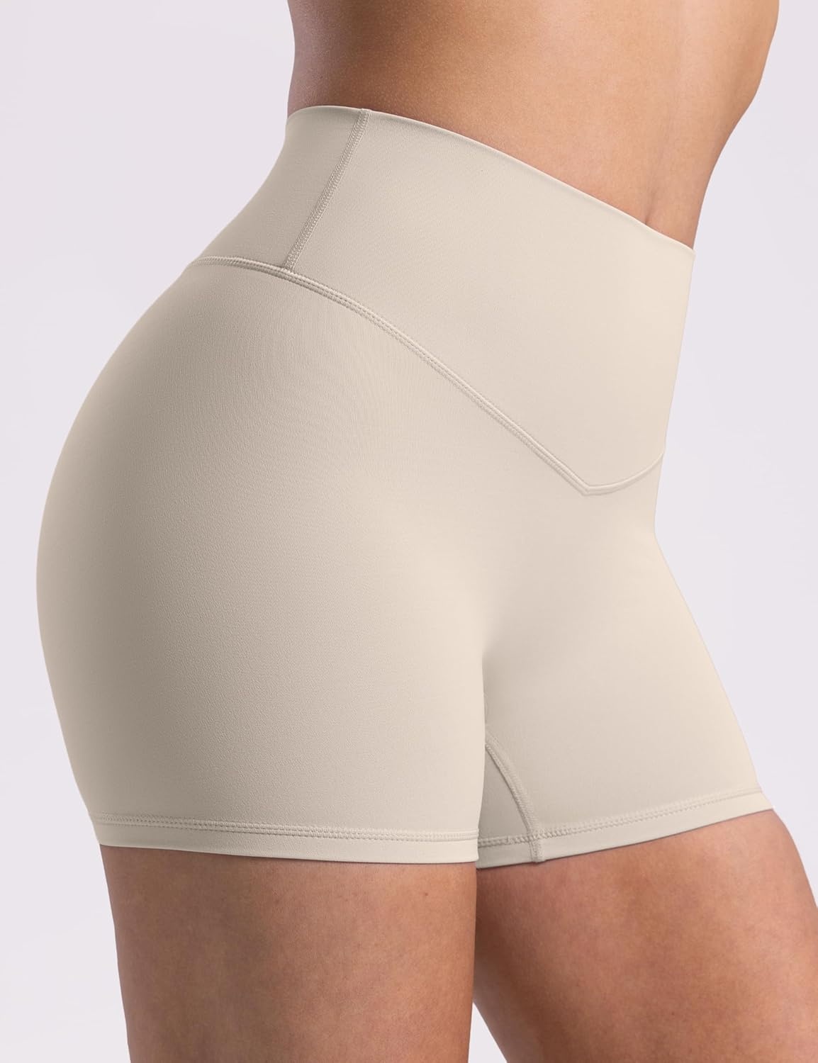 image:imageENERBLOOM Womens Biker Shorts Workout 25 4 6 High Waisted No Front Seam Yoga Hidden Scrunch Running Summer Gym ShortApricotkhaki