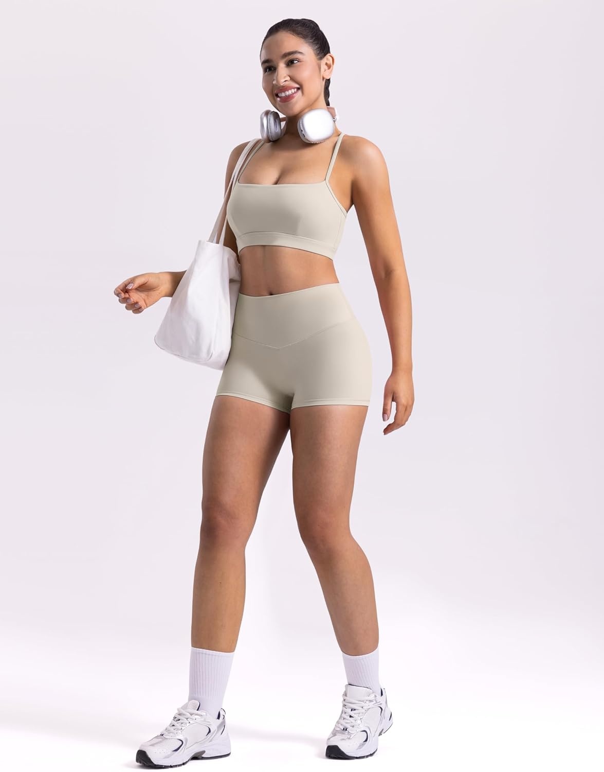 image:imageENERBLOOM Womens Biker Shorts Workout 25 4 6 High Waisted No Front Seam Yoga Hidden Scrunch Running Summer Gym ShortApricotkhaki