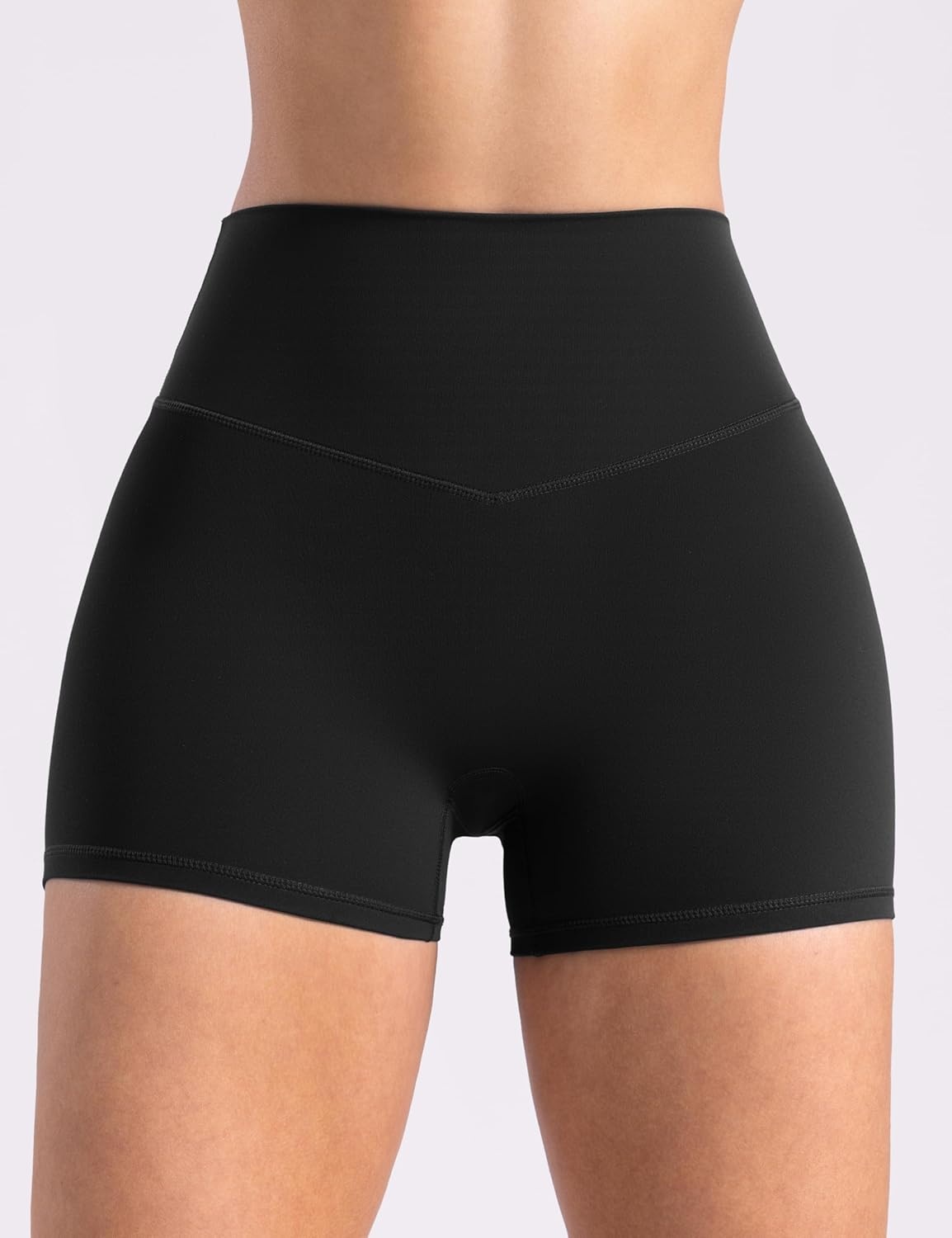 image:imageENERBLOOM Womens Biker Shorts Workout 25 4 6 High Waisted No Front Seam Yoga Hidden Scrunch Running Summer Gym ShortBlack