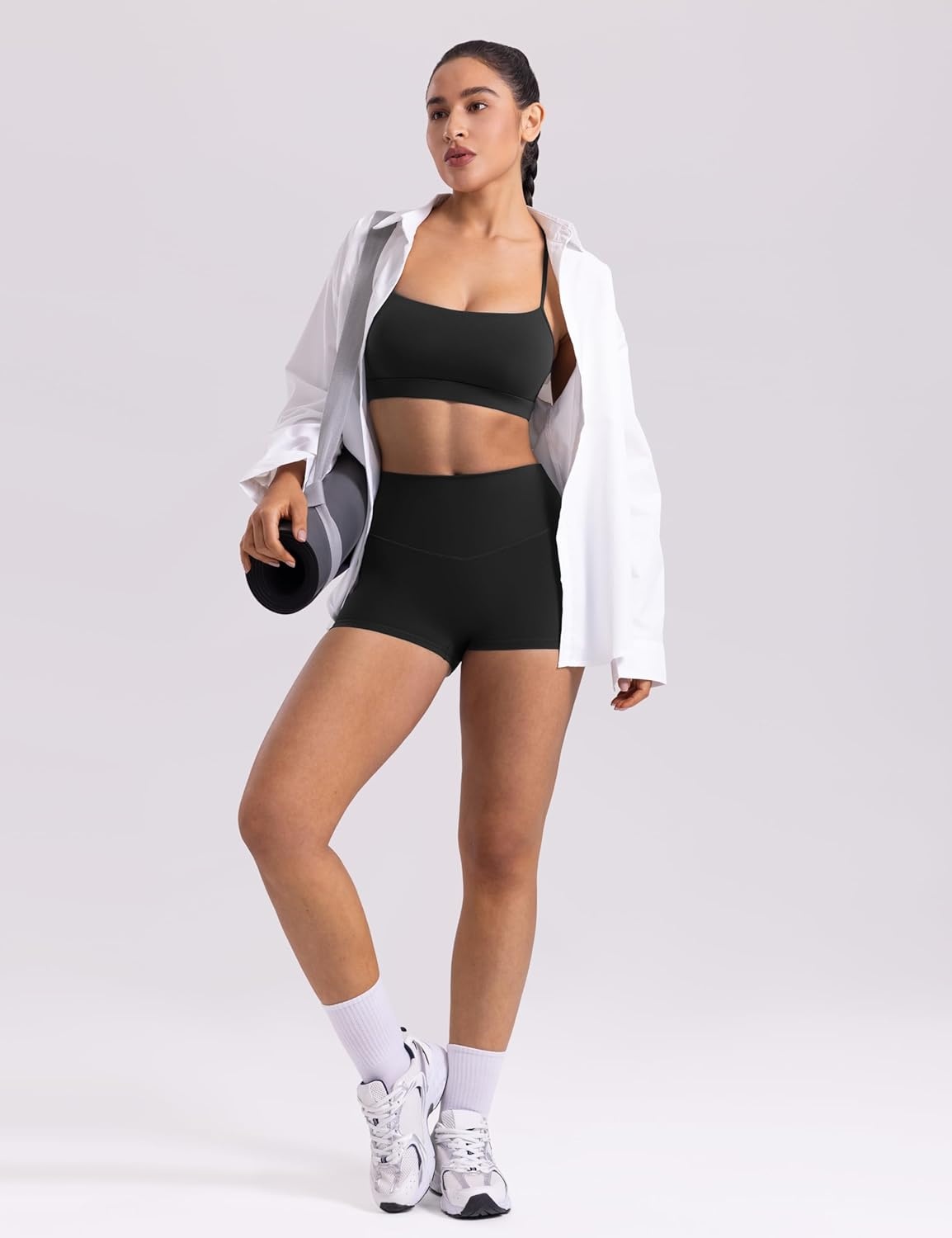 image:imageENERBLOOM Womens Biker Shorts Workout 25 4 6 High Waisted No Front Seam Yoga Hidden Scrunch Running Summer Gym ShortBlack