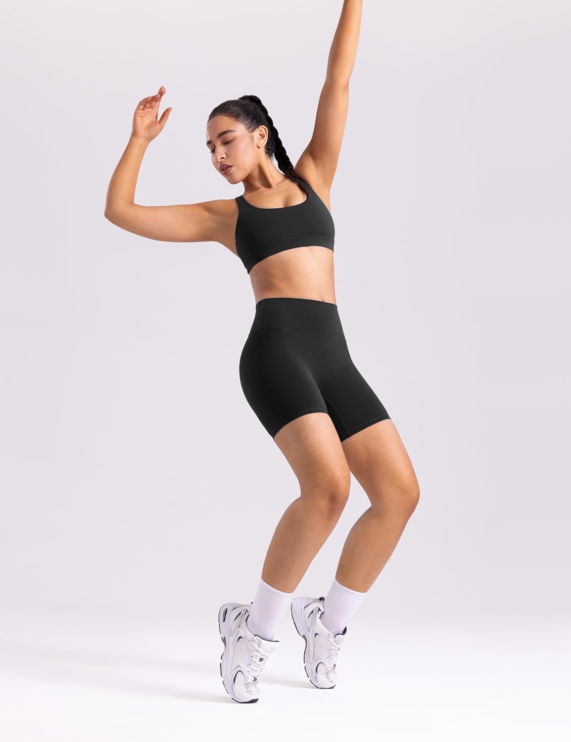 image:imageENERBLOOM Womens Biker Shorts Workout 25 4 6 High Waisted No Front Seam Yoga Hidden Scrunch Running Summer Gym ShortBlack