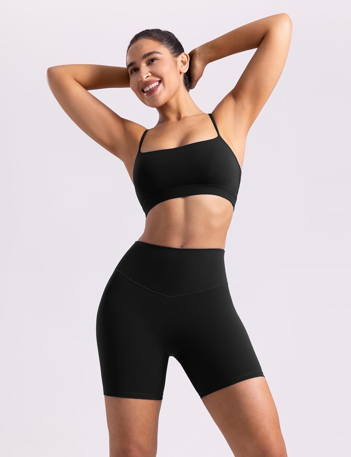 image:imageENERBLOOM Womens Biker Shorts Workout 25 4 6 High Waisted No Front Seam Yoga Hidden Scrunch Running Summer Gym ShortBlack