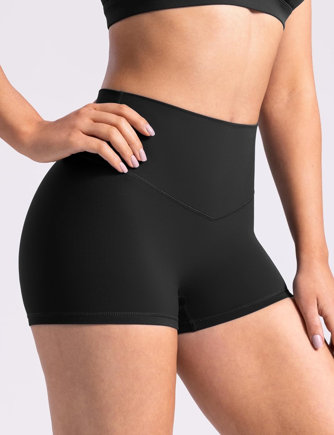 image:imageENERBLOOM Womens Biker Shorts Workout 25 4 6 High Waisted No Front Seam Yoga Hidden Scrunch Running Summer Gym ShortBlack