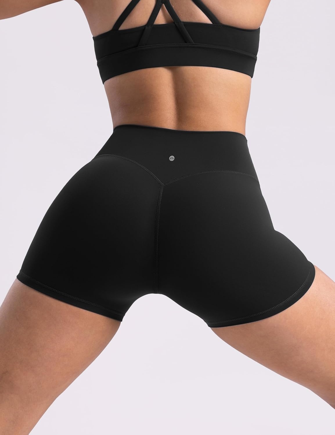image:imageENERBLOOM Womens Biker Shorts Workout 25 4 6 High Waisted No Front Seam Yoga Hidden Scrunch Running Summer Gym ShortBlack