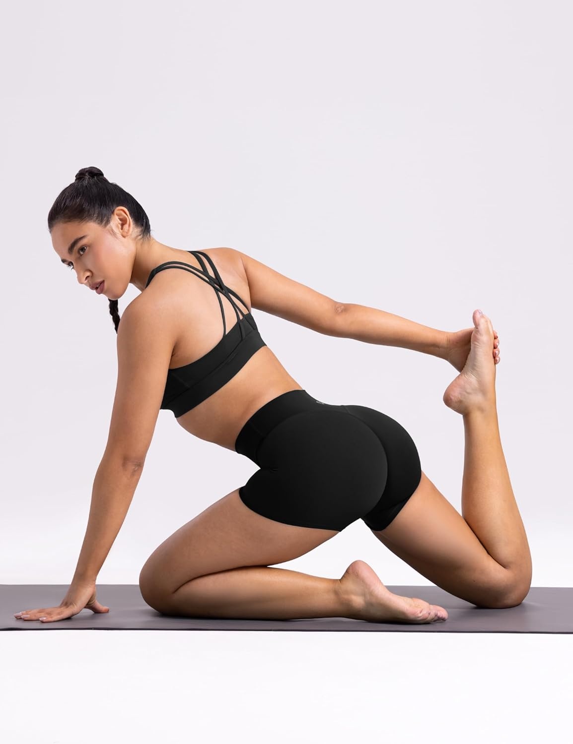 image:imageENERBLOOM Womens Biker Shorts Workout 25 4 6 High Waisted No Front Seam Yoga Hidden Scrunch Running Summer Gym ShortBlack