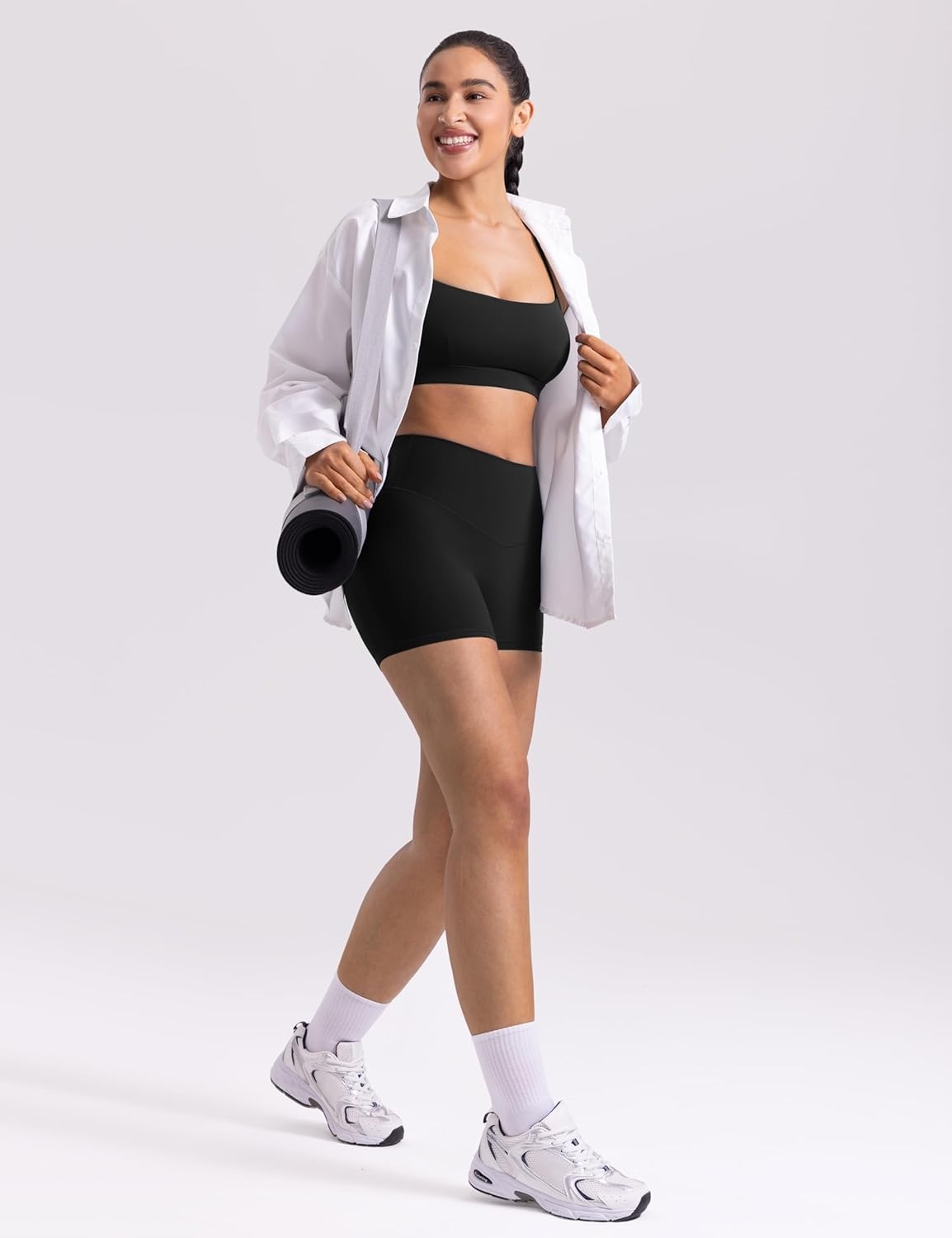 image:imageENERBLOOM Womens Biker Shorts Workout 25 4 6 High Waisted No Front Seam Yoga Hidden Scrunch Running Summer Gym ShortBlack