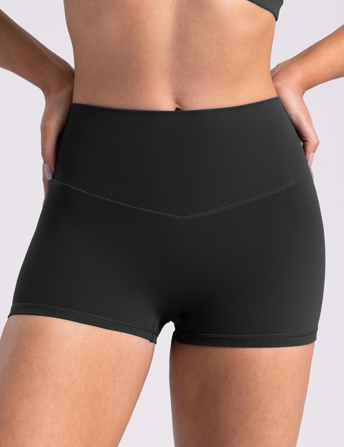 image:imageENERBLOOM Womens Biker Shorts Workout 25 4 6 High Waisted No Front Seam Yoga Hidden Scrunch Running Summer Gym ShortBlack