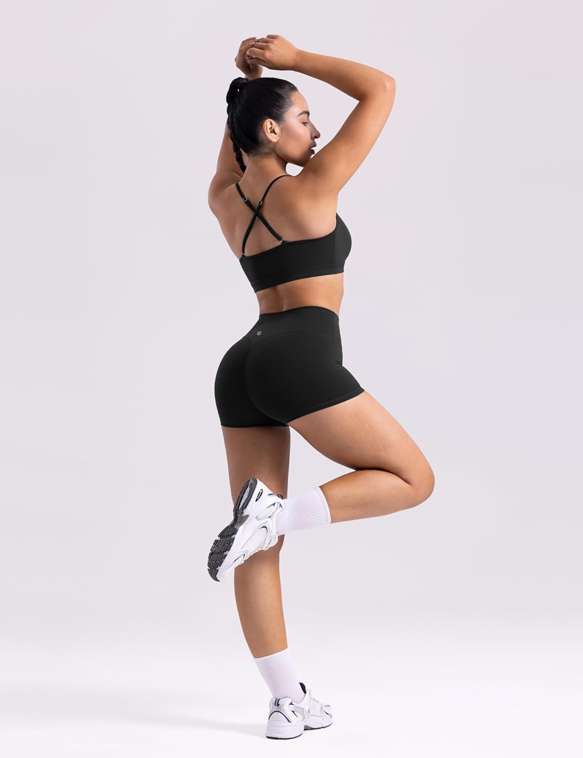 image:imageENERBLOOM Womens Biker Shorts Workout 25 4 6 High Waisted No Front Seam Yoga Hidden Scrunch Running Summer Gym ShortBlack