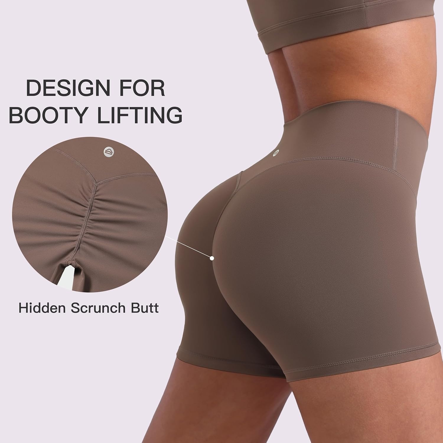 image:imageENERBLOOM Womens Biker Shorts Workout 25 4 6 High Waisted No Front Seam Yoga Hidden Scrunch Running Summer Gym ShortCoffee