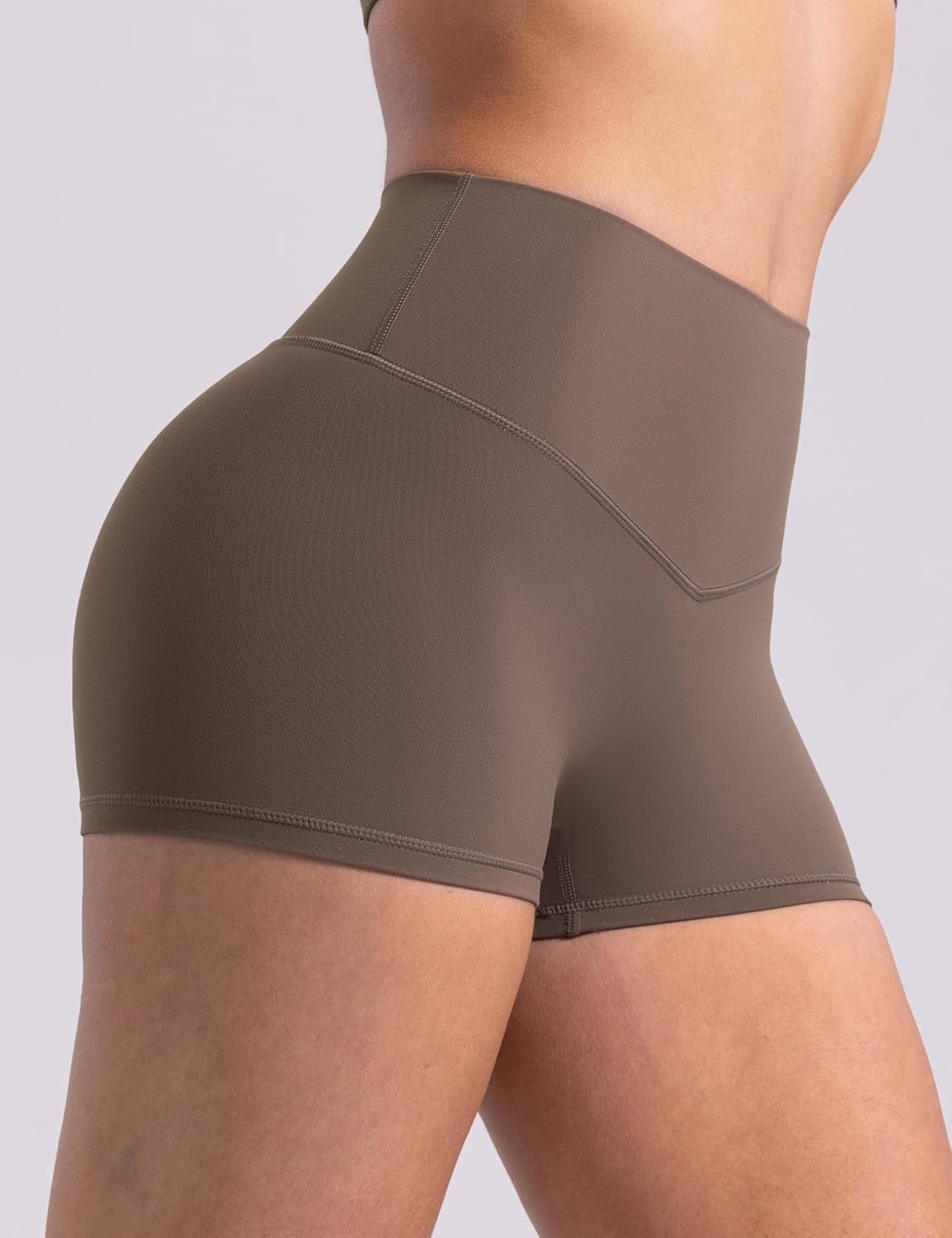 image:imageENERBLOOM Womens Biker Shorts Workout 25 4 6 High Waisted No Front Seam Yoga Hidden Scrunch Running Summer Gym ShortCoffee