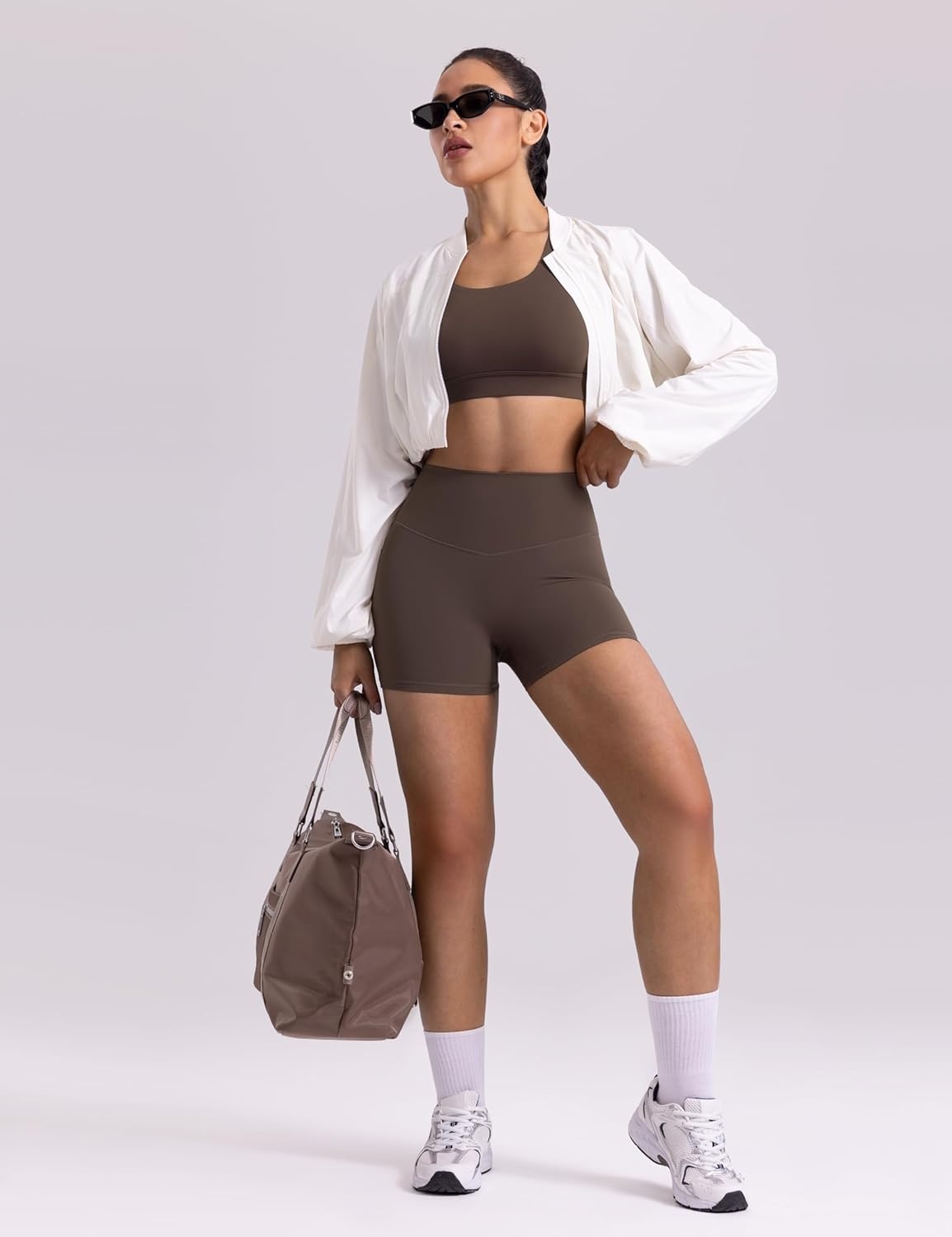image:imageENERBLOOM Womens Biker Shorts Workout 25 4 6 High Waisted No Front Seam Yoga Hidden Scrunch Running Summer Gym ShortCoffee