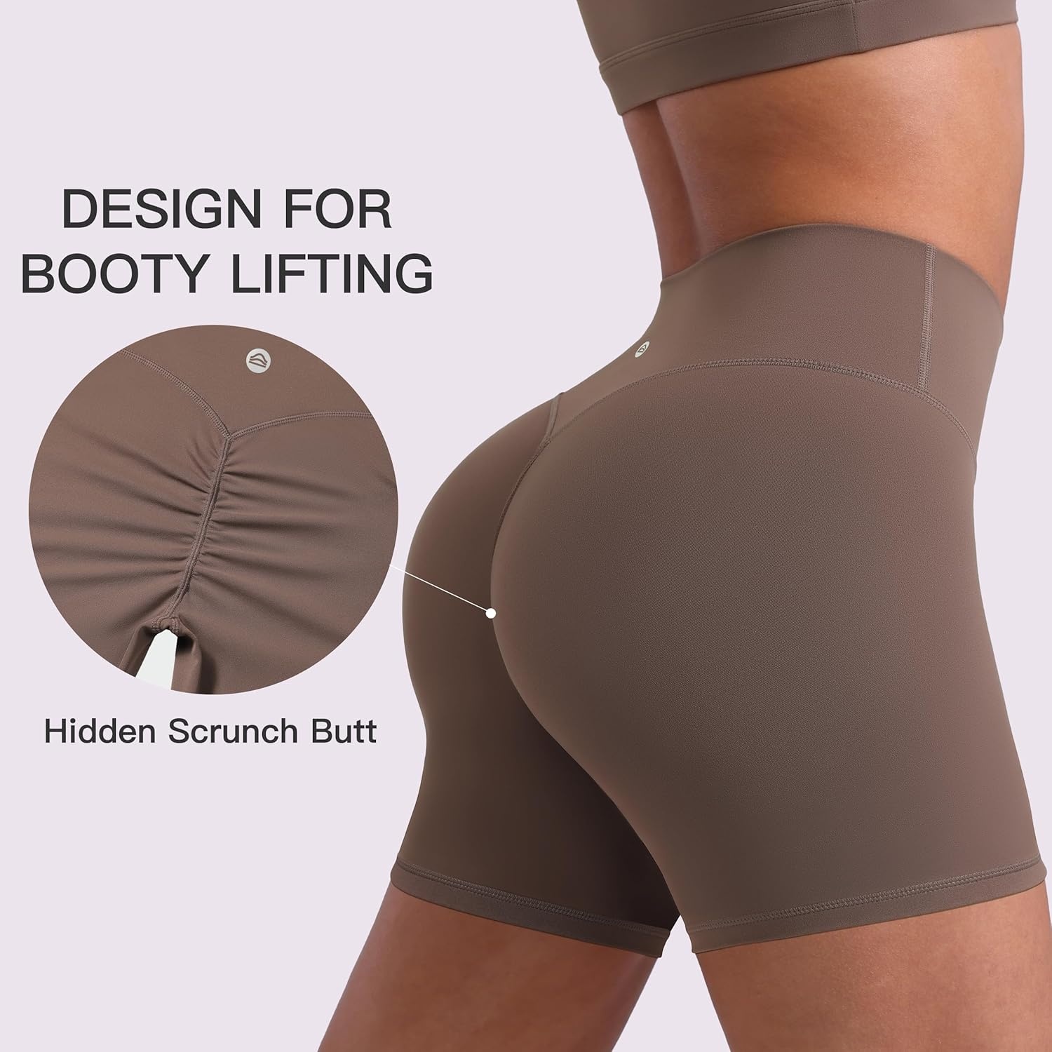 image:imageENERBLOOM Womens Biker Shorts Workout 25 4 6 High Waisted No Front Seam Yoga Hidden Scrunch Running Summer Gym ShortCoffee