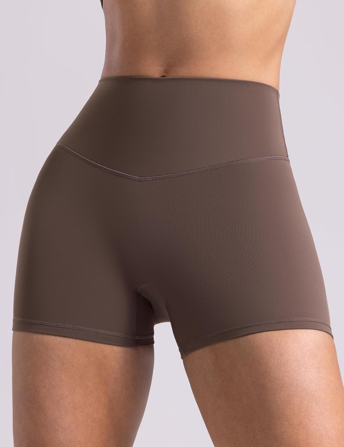image:imageENERBLOOM Womens Biker Shorts Workout 25 4 6 High Waisted No Front Seam Yoga Hidden Scrunch Running Summer Gym ShortCoffee
